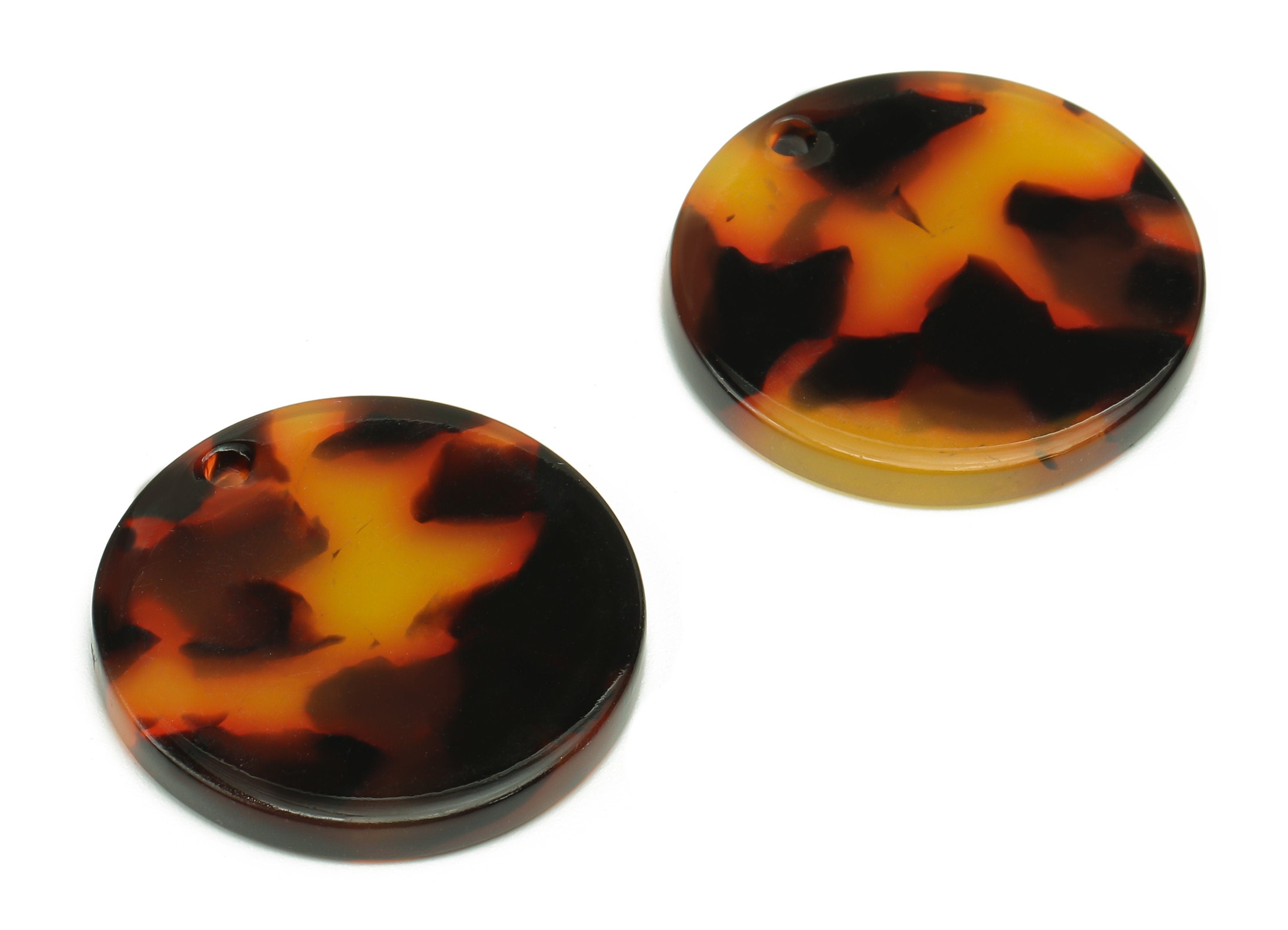 Acetate Coin Earring Charm - Round Tortoise Shell Earring - Circle Pendant With Hole - Color Code: A04 - 22.7x22.6x2.6mm - AC1585-A04 - DOMEDBAZAAR