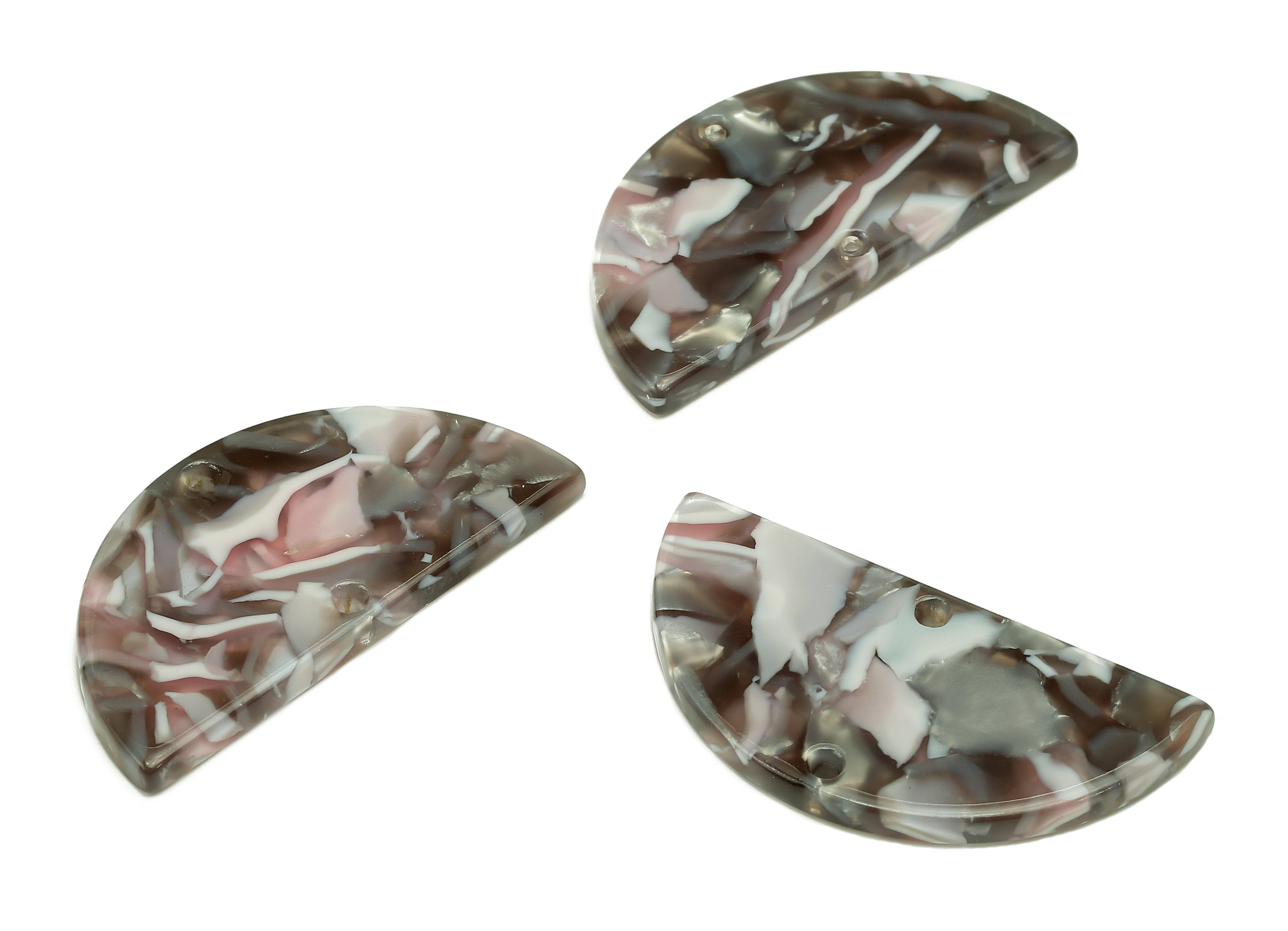 Acetate Semicircle Earring Connectors - Half Moon Charm With 2 Holes - Earring Findings - Color Code: A20 - 37.1x18.6x2.54mm - AC1794-A20 - DOMEDBAZAAR