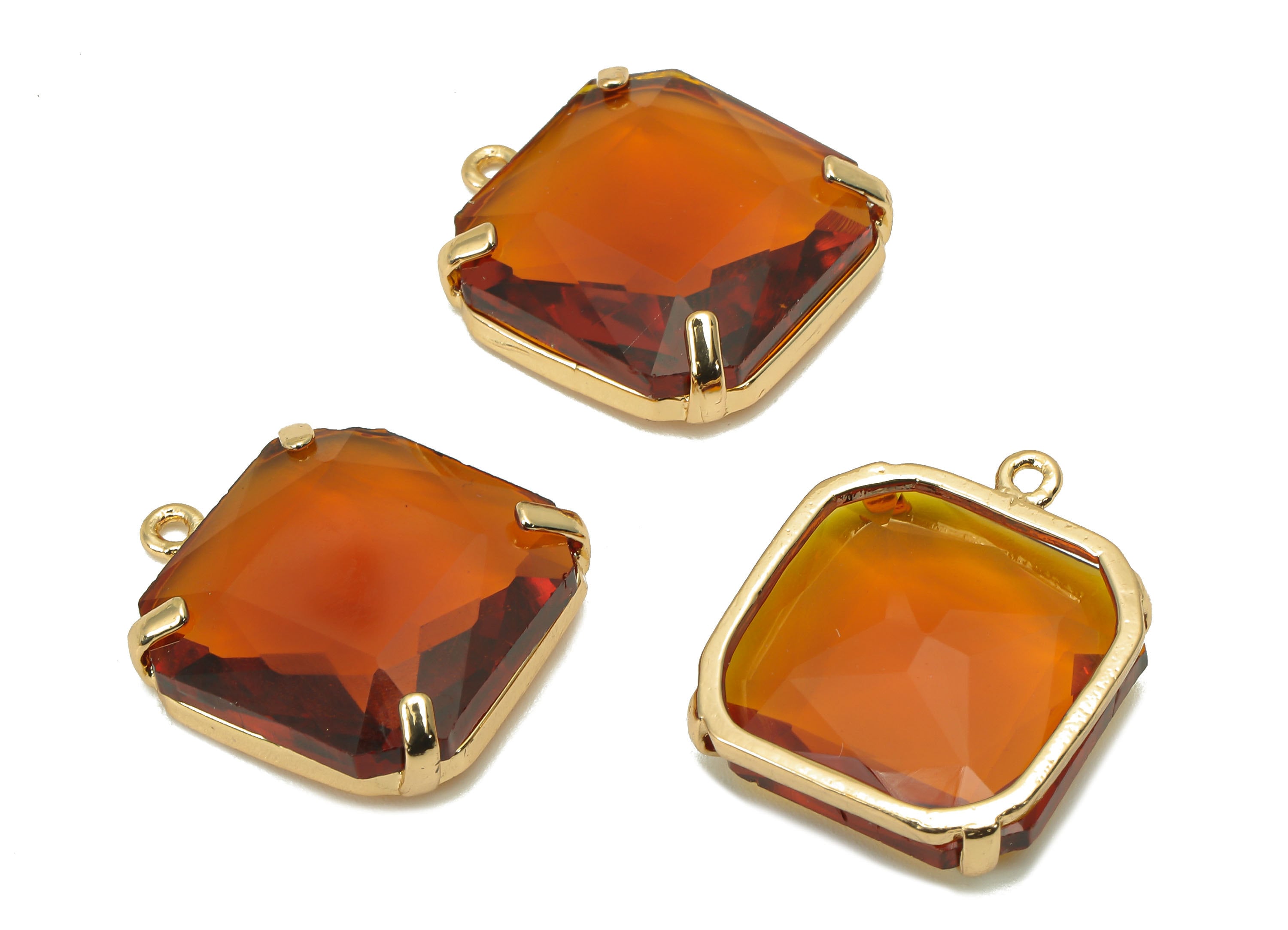 Brass Frame Red Square Pendant - Square Earring Charm - Faceted Clear Red Glass - Gold Tone Plating - 22.4x18.5x5.8mm - GS1152D - DOMEDBAZAAR