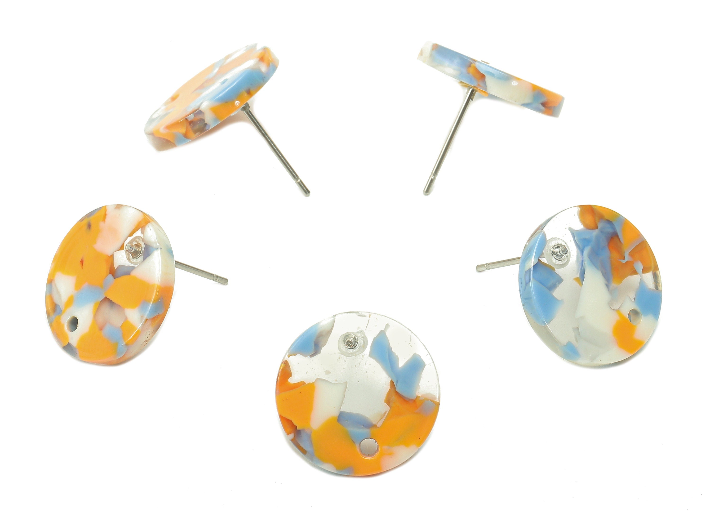 Acetate Round Stud Earring - Circle Earrings Post With Hole - 316 Stainless Steel Stud - Color Code: A842 - 15.77x15.71x2.58mm - AC1385-A842 - DOMEDBAZAAR