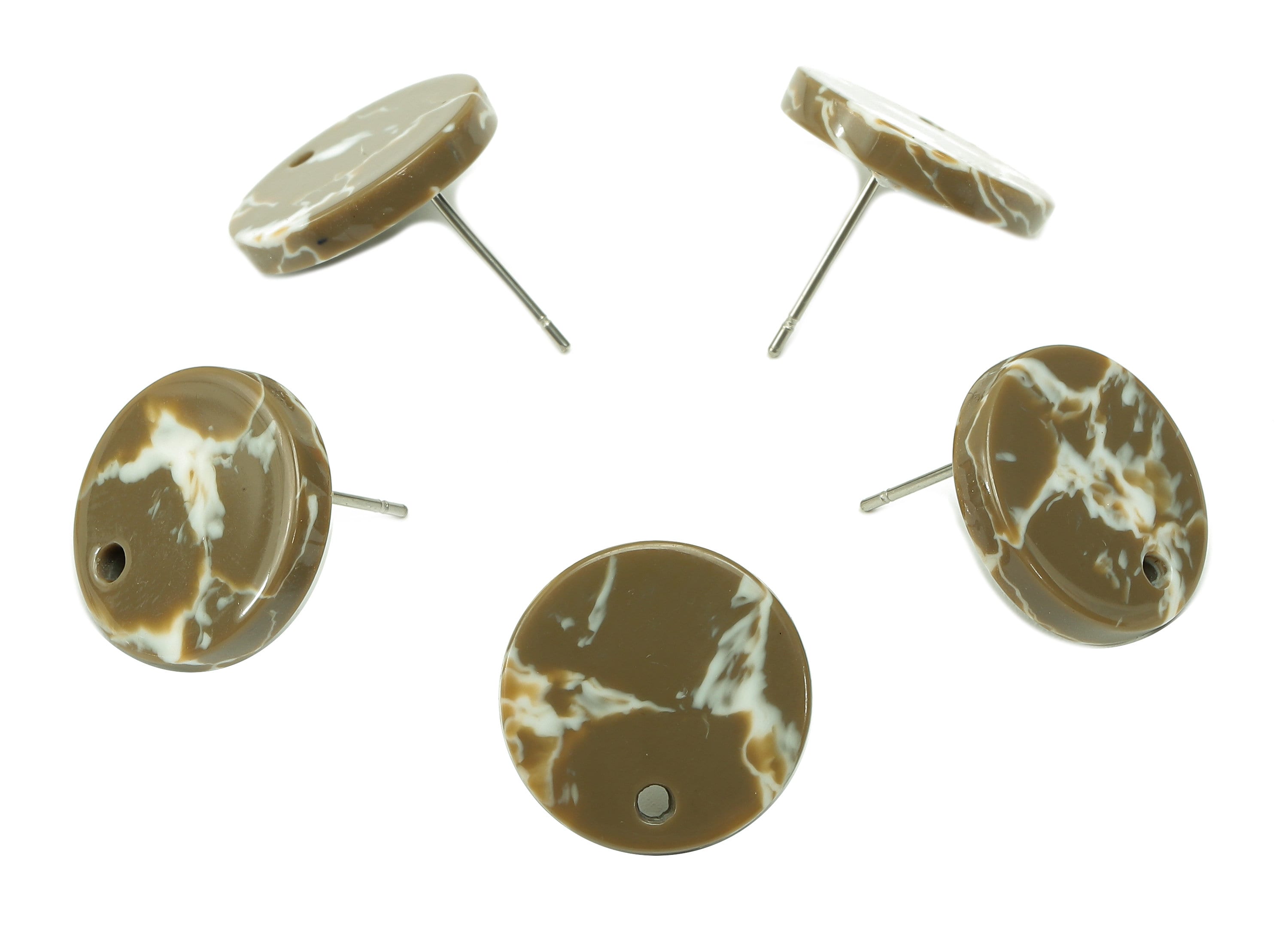 Acetate Round Stud Earring - Circle Earrings Post With Hole - 316 Stainless Steel Stud - Color Code: A844 - 15.79x15.75x2.72mm - AC1385-A844 - DOMEDBAZAAR