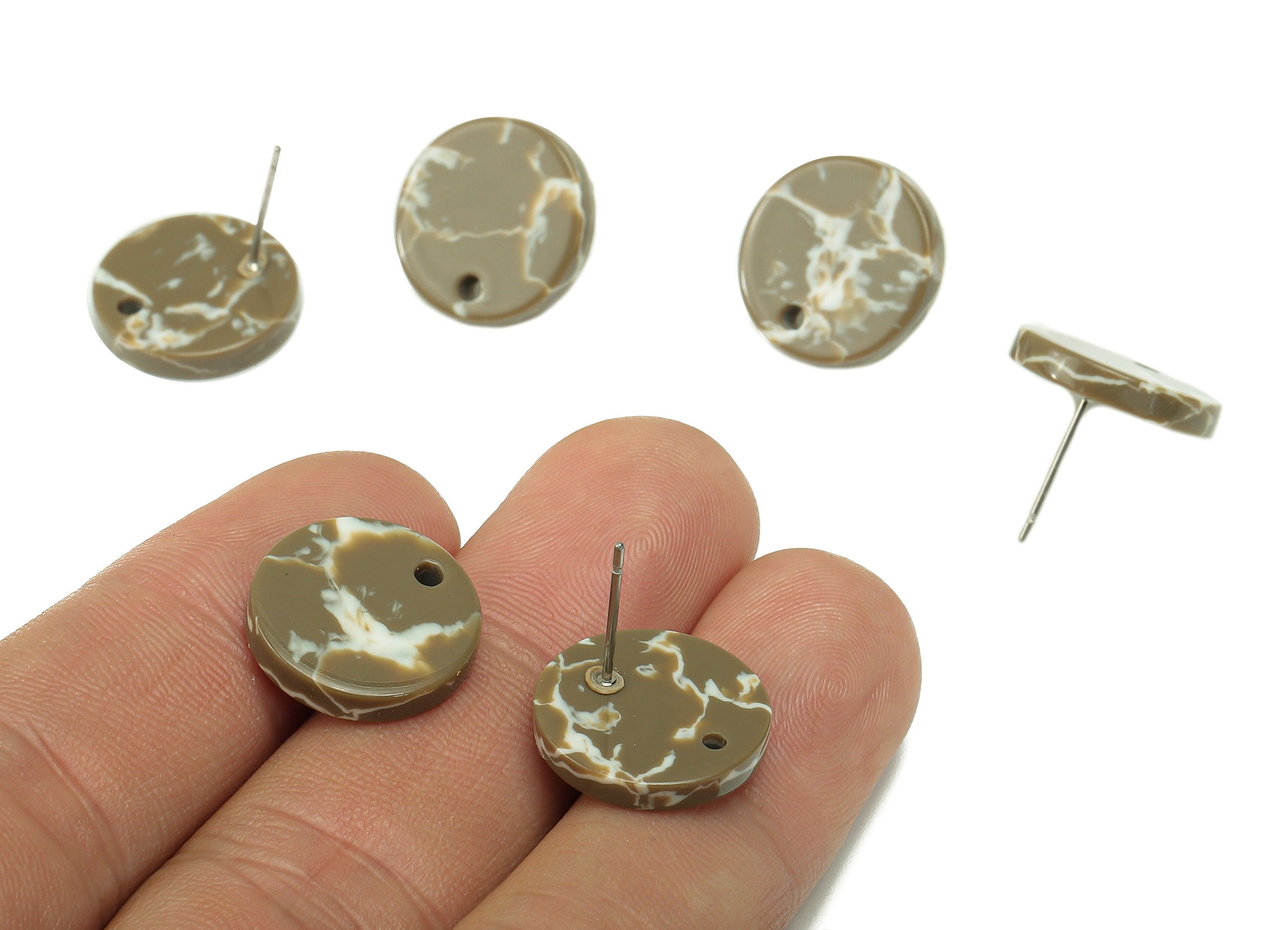 Acetate Round Stud Earring - Circle Earrings Post With Hole - 316 Stainless Steel Stud - Color Code: A844 - 15.79x15.75x2.72mm - AC1385-A844 - DOMEDBAZAAR
