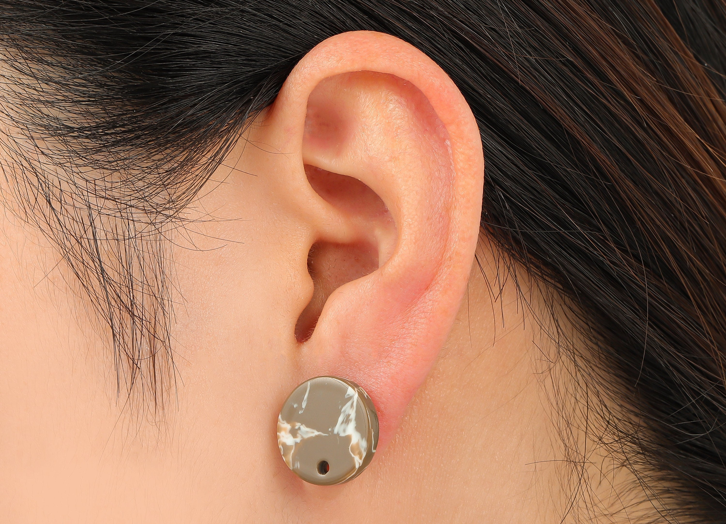 Acetate Round Stud Earring - Circle Earrings Post With Hole - 316 Stainless Steel Stud - Color Code: A844 - 15.79x15.75x2.72mm - AC1385-A844 - DOMEDBAZAAR