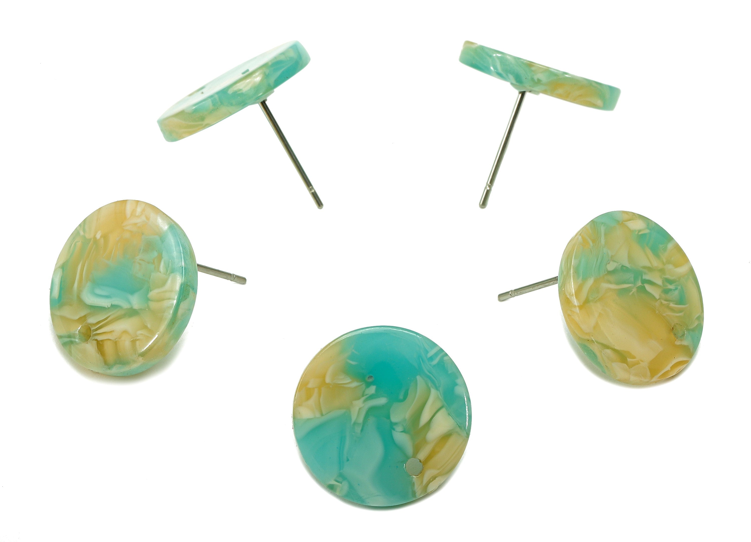 Acetate Round Stud Earring - Circle Earrings Post With Hole - 316 Stainless Steel Stud - Color Code: A846 - 15.68x15.62x2.65mm - AC1385-A846 - DOMEDBAZAAR