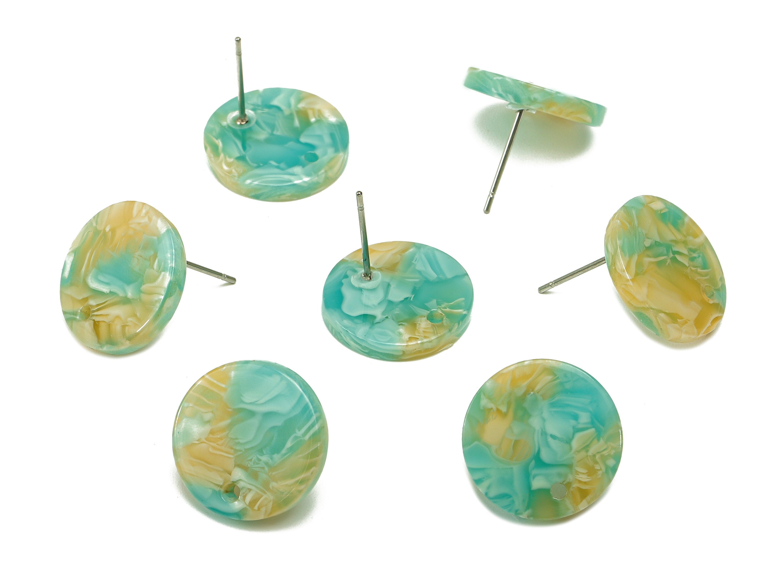 Acetate Round Stud Earring - Circle Earrings Post With Hole - 316 Stainless Steel Stud - Color Code: A846 - 15.68x15.62x2.65mm - AC1385-A846 - DOMEDBAZAAR
