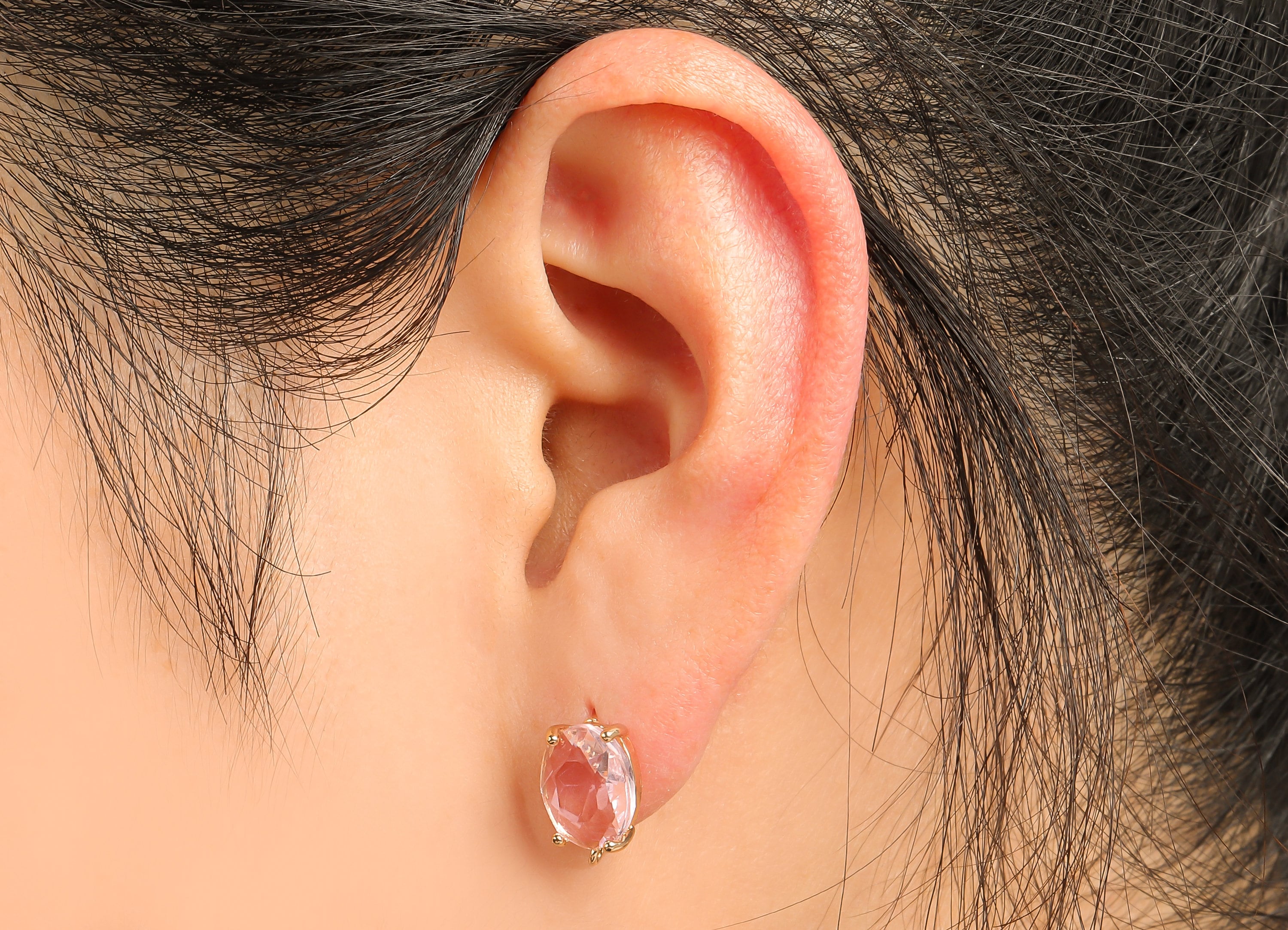 Brass Frame Oval Stud Earring - Faceted Clear Pink Glass With Loop - Silver Stud - Gold Tone Plating - 12.2x8x4mm - GS1156D - DOMEDBAZAAR