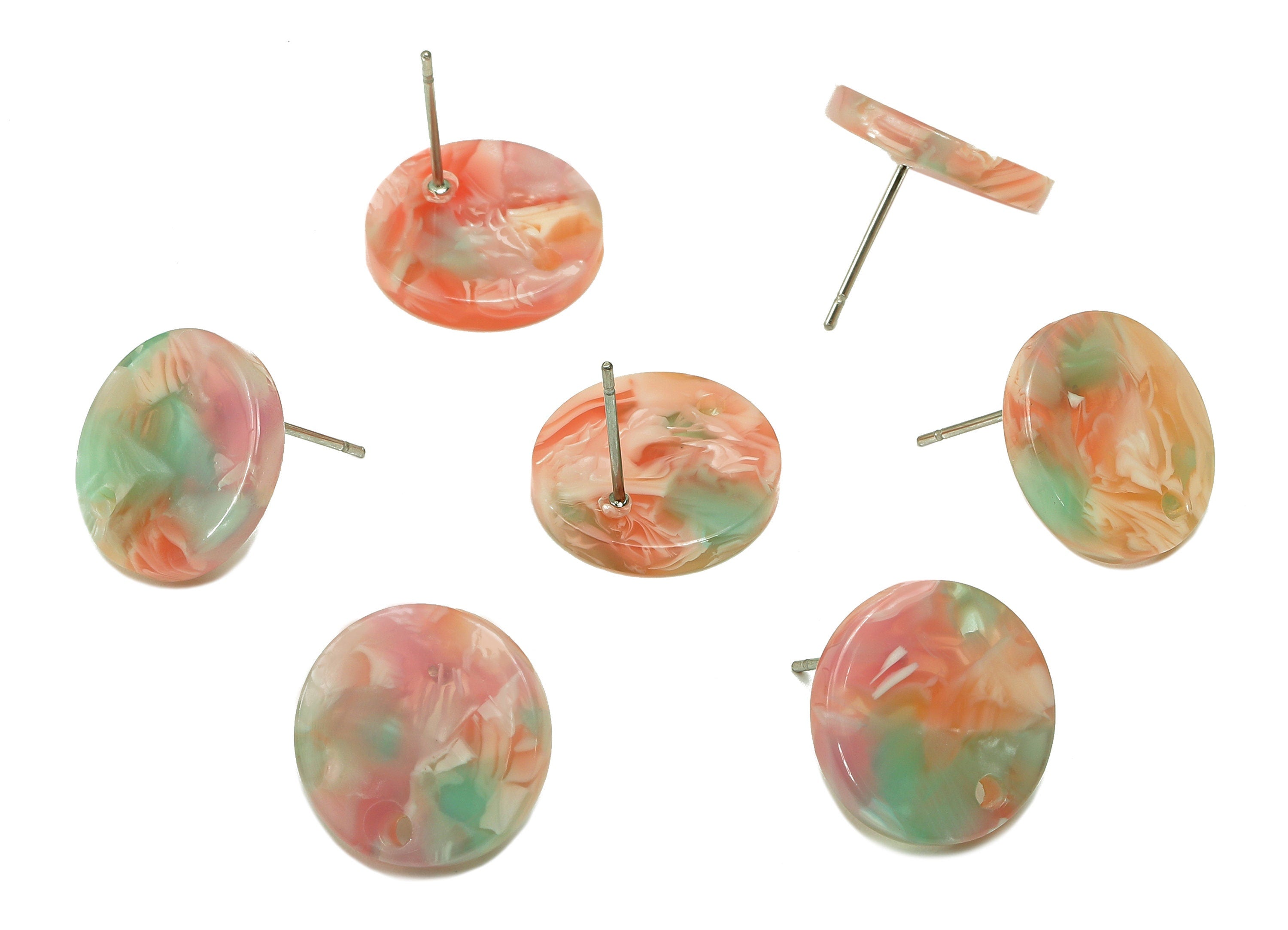 Acetate Round Stud Earring - Circle Earrings Post With Hole - 316 Stainless Steel Stud - Color Code: A883 - 15.01x14.92x2.62mm - AC1385-A883 - DOMEDBAZAAR