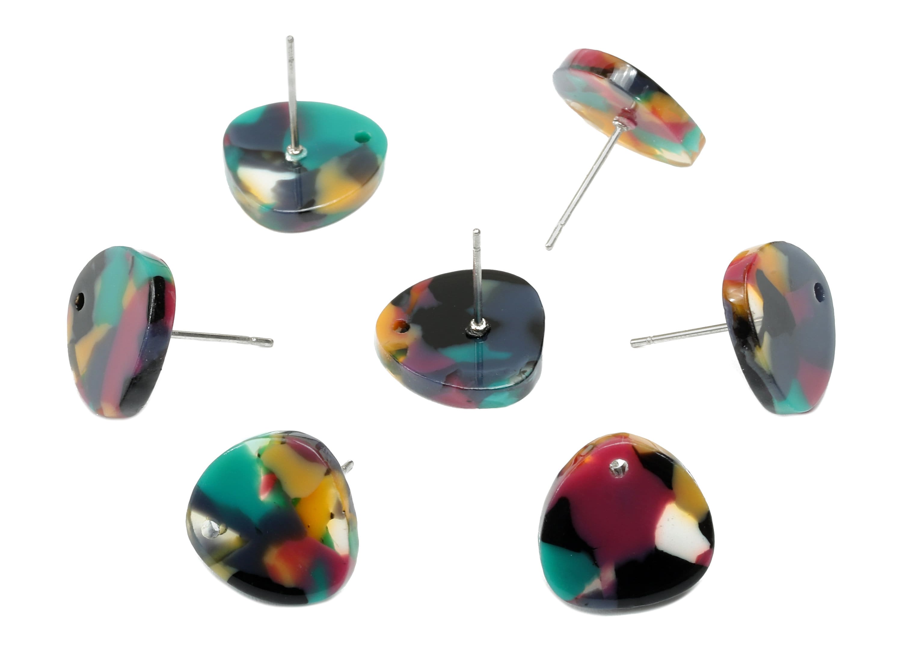Acetate Oval Triangle Stud Earring - Earring Post With Hole - 316 Stainless Steel Stud - Color Code: A25 - 13.77x13.4x2.5mm - AC1590-A25 - DOMEDBAZAAR