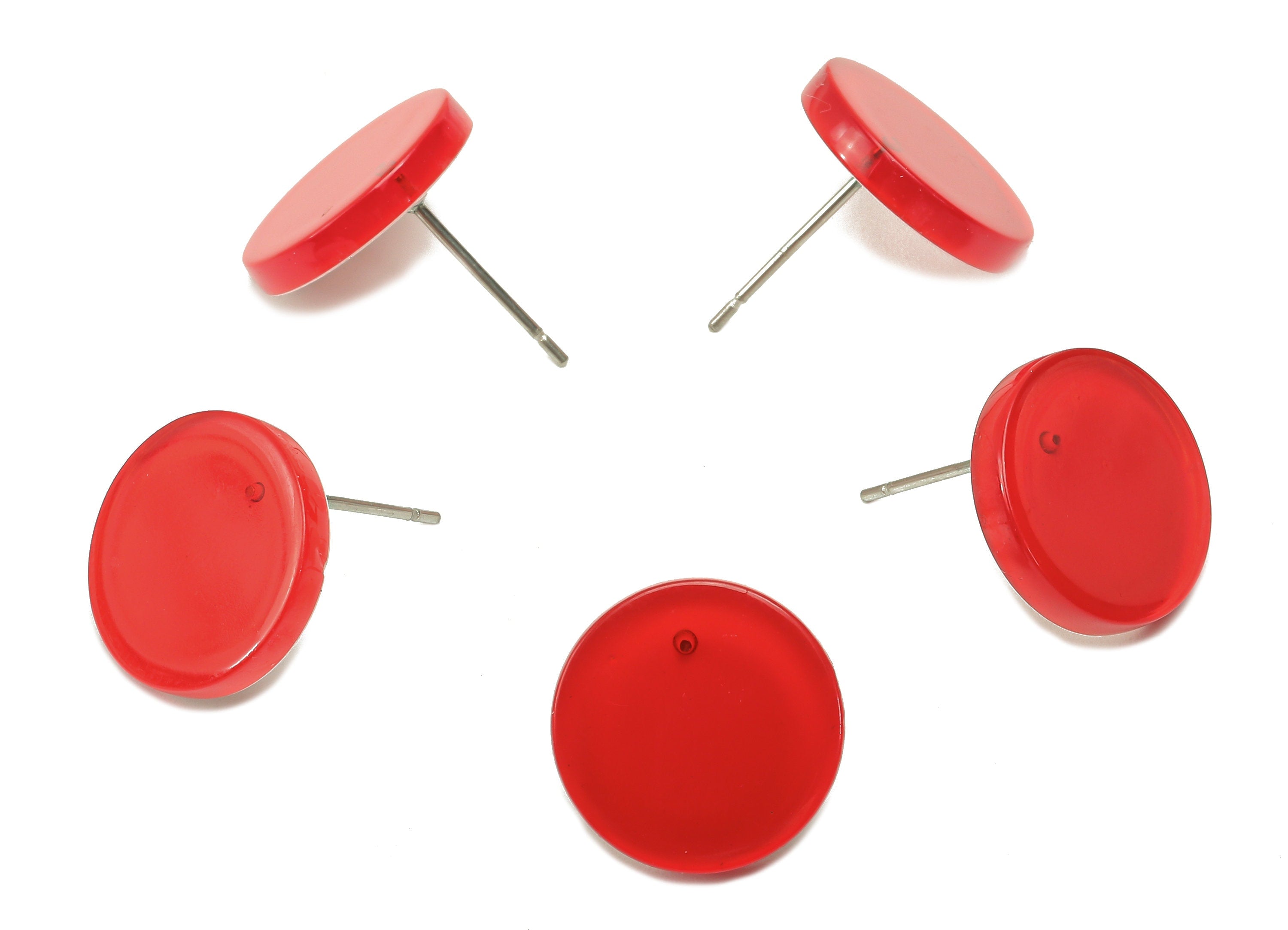 Acrylic Round Stud Earring - Red Circle Earrings Post - 316 Stainless Steel Stud - Color Code: A835 - 14.23x14.22x2.16mm - AC2554-A835 - DOMEDBAZAAR