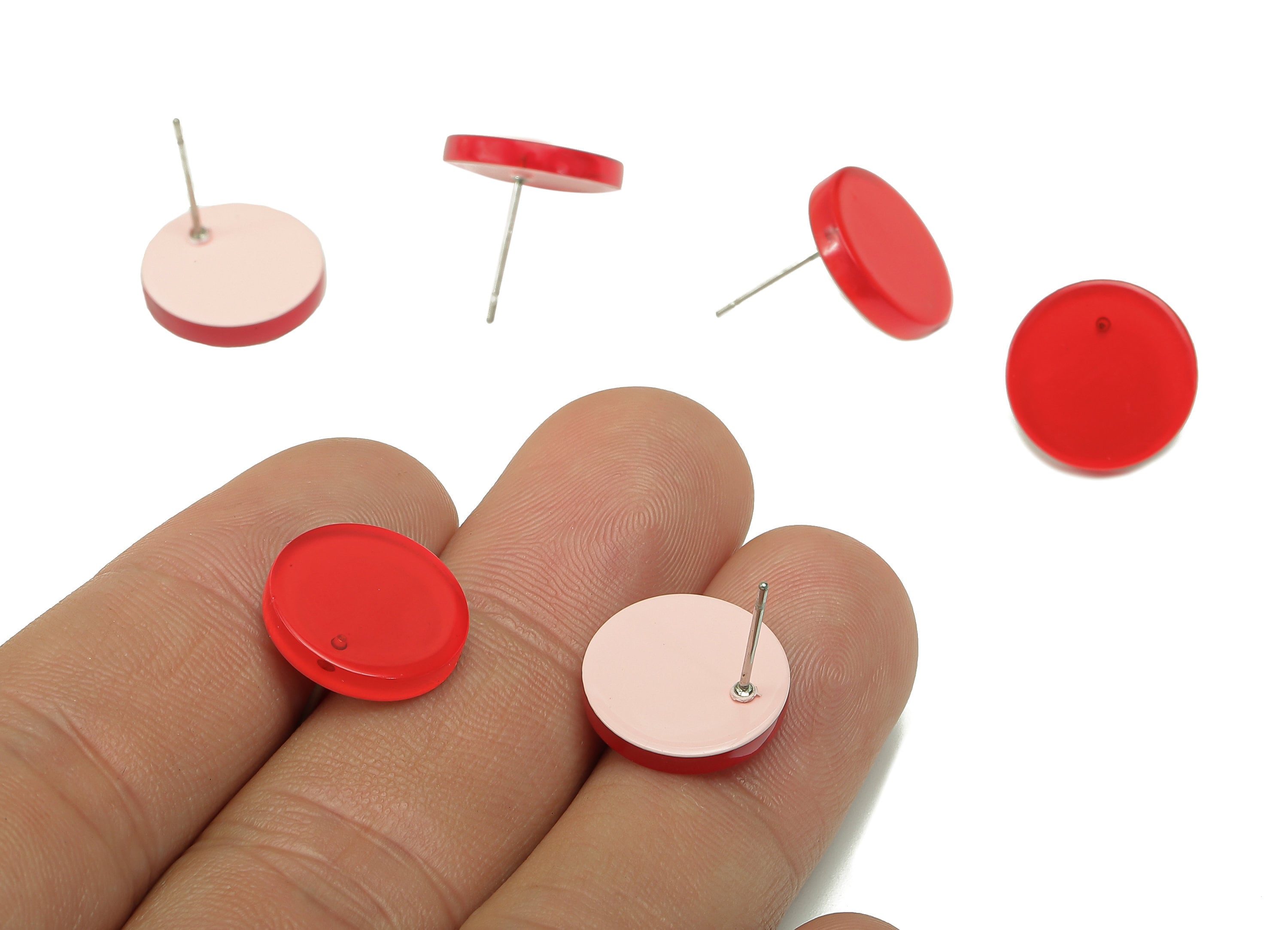 Acrylic Round Stud Earring - Red Circle Earrings Post - 316 Stainless Steel Stud - Color Code: A835 - 14.23x14.22x2.16mm - AC2554-A835 - DOMEDBAZAAR