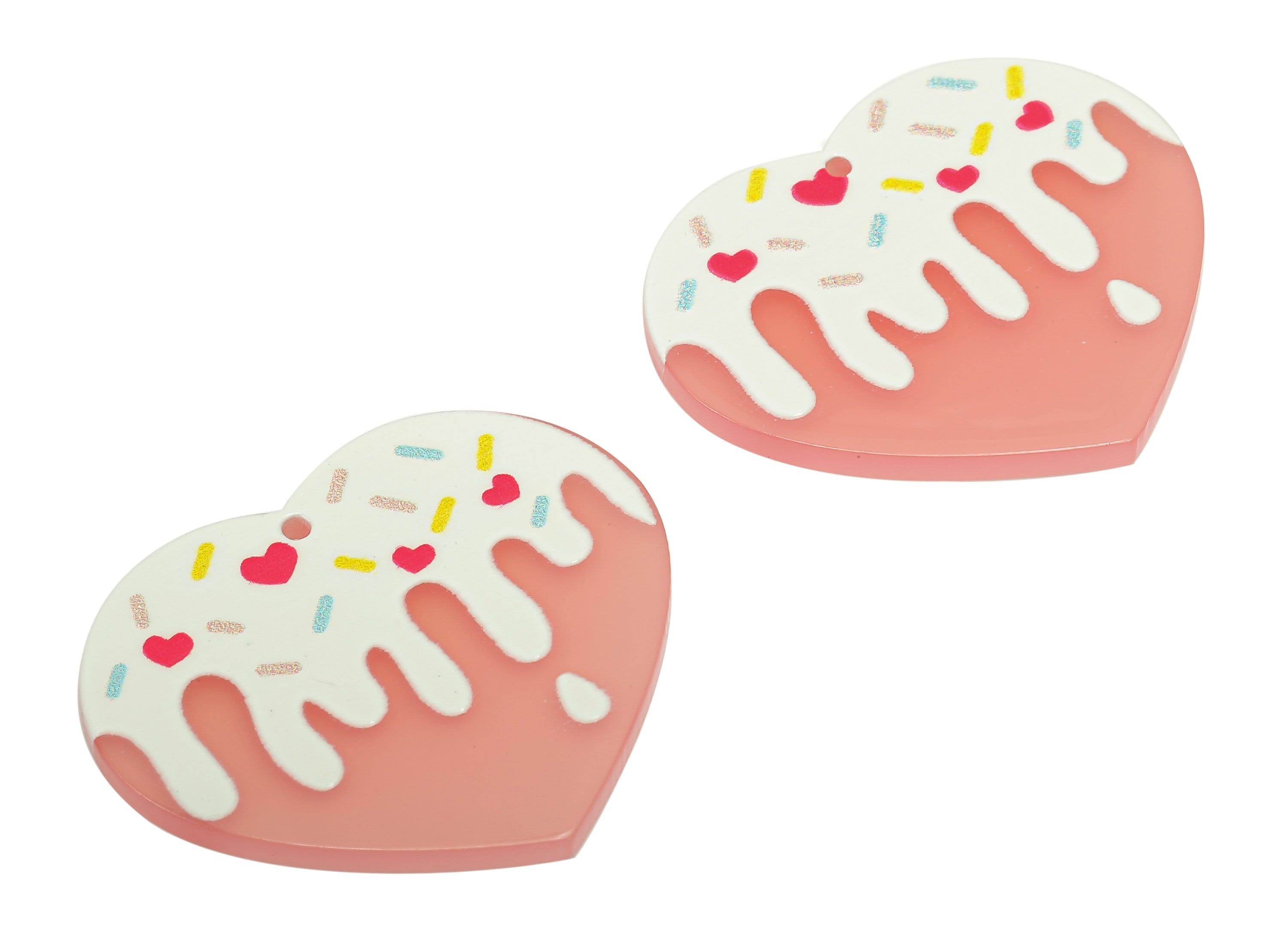 Acrylic Cake Heart Earring Charm - Melting Icecream Pink Heart Earring - Pendant With Hole - Charm For Necklace - 37.6x32.4x2.6mm - AC2570B - DOMEDBAZAAR