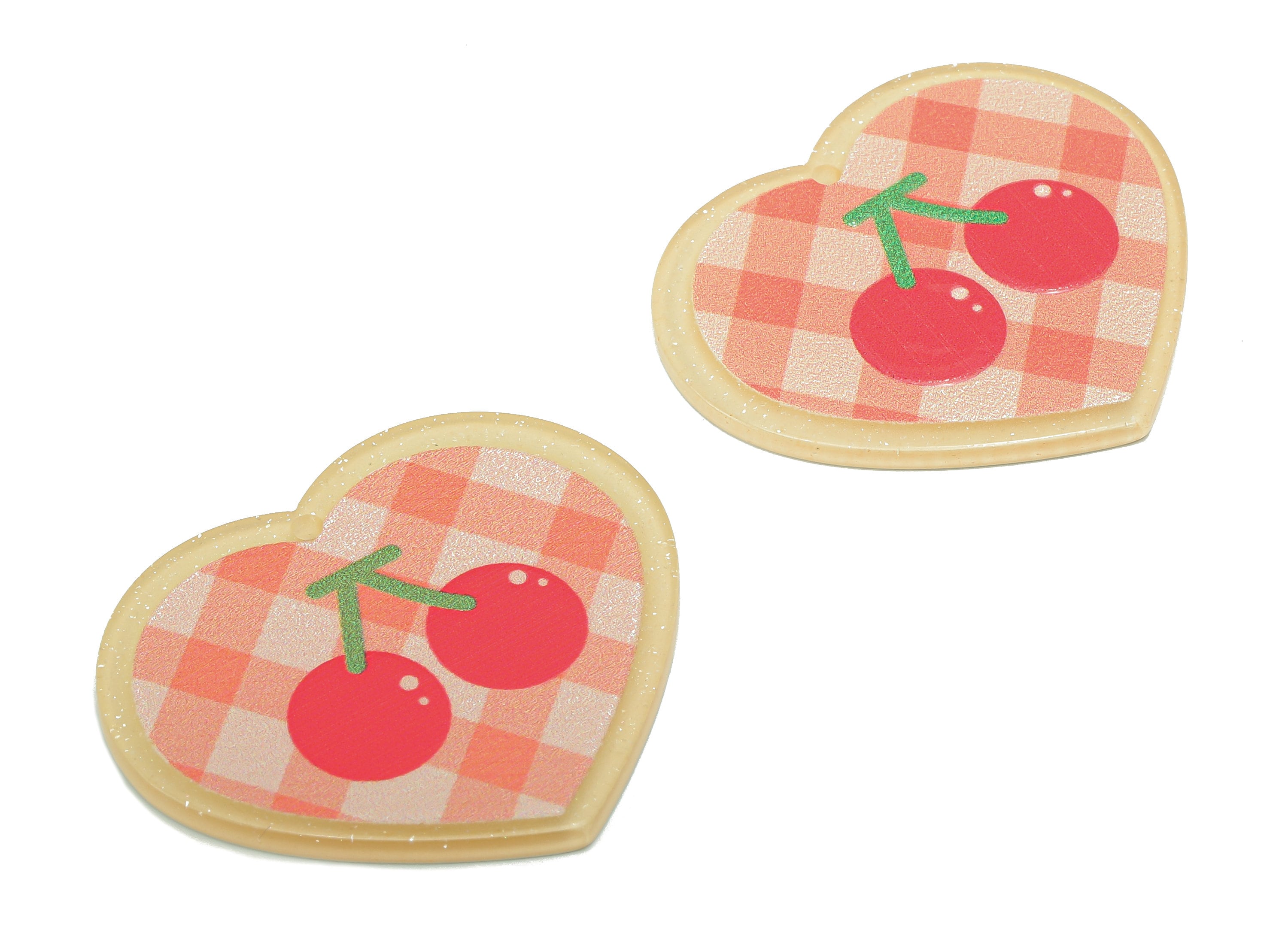 Acrylic Cherry Heart Earring Charm - Square Lattice Pink Heart Earring - Pendant With Hole - Charm For Necklace - 37.6x32.4x2.6mm - AC2570C - DOMEDBAZAAR