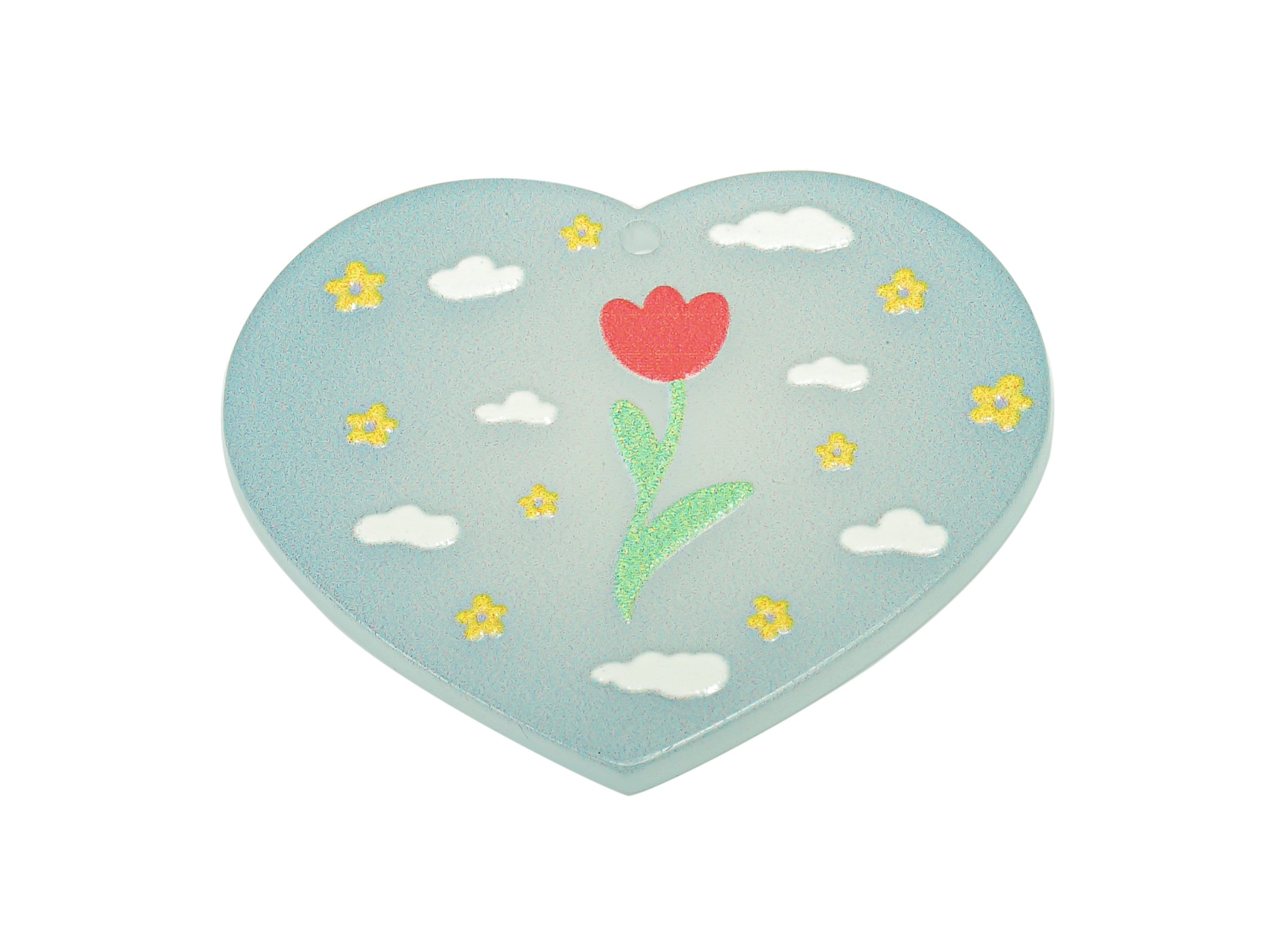 Acrylic Rose Heart Earring Charm - Flower Clouds Blue Heart Earring - Pendant With Hole - Charm For Necklace - 37.6x32.4x2.6mm - AC2570D - DOMEDBAZAAR