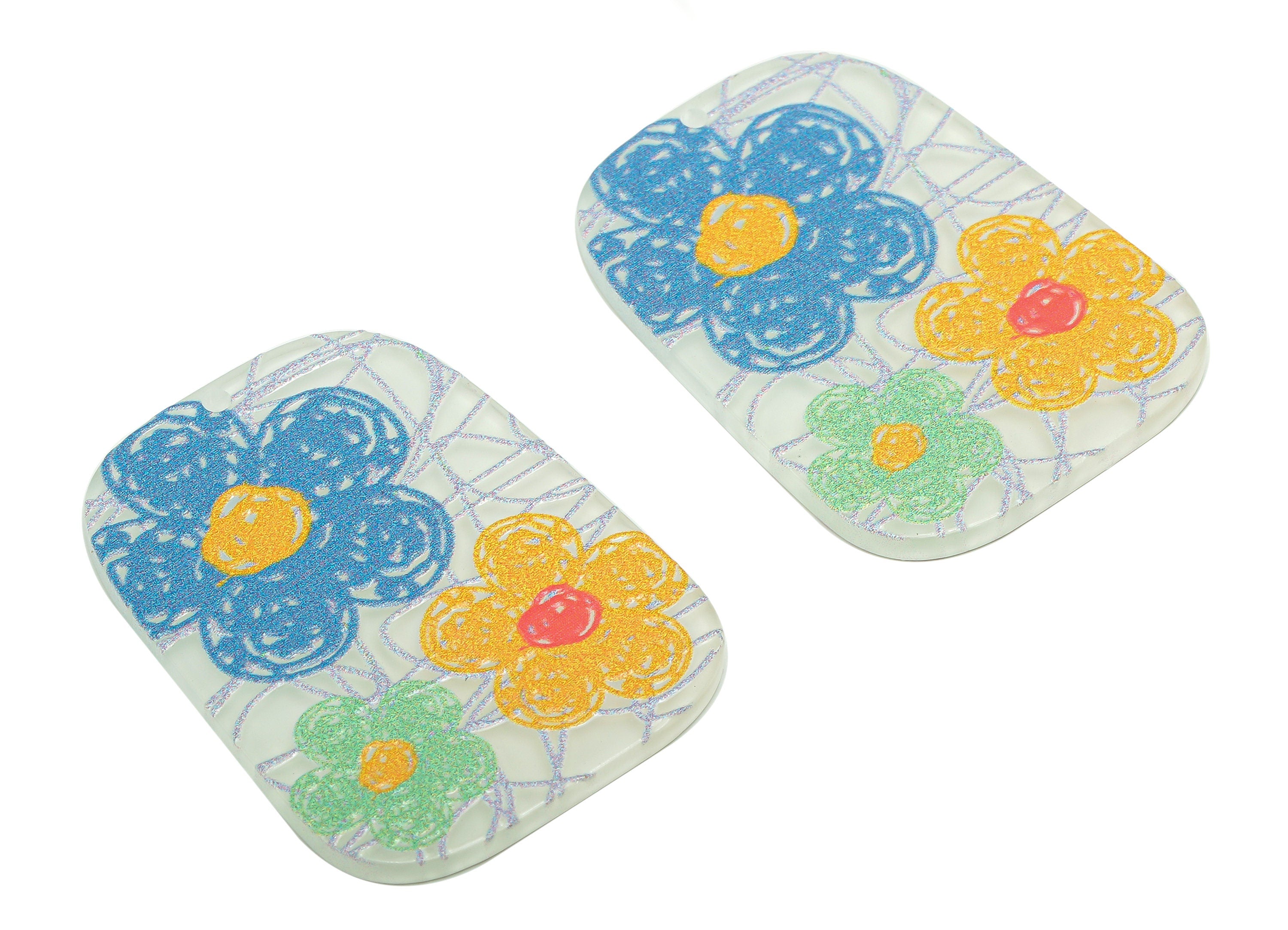 Acrylic Flower Oval Rectangle Earring Charm - Textured Rectangle Earring - Pendant With Hole - Charm For Necklace - 39.6x29.4x2.4mm -AC2574C - DOMEDBAZAAR