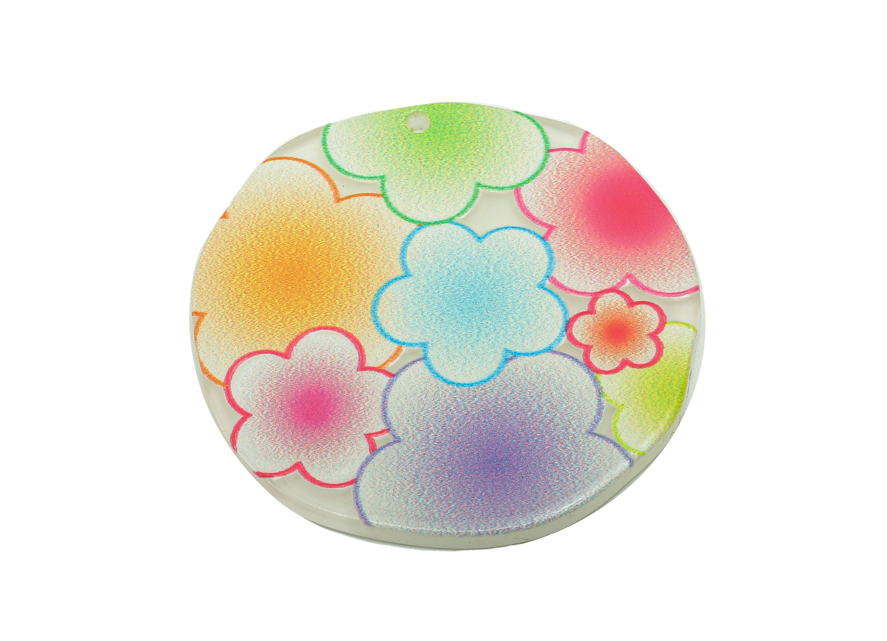 Acrylic Flower Round Earring Charm - Colorful Circle Earring - Rainbow Pendant With Hole - Charm For Necklace - 36.9x36.5x2.4mm - AC2577A - DOMEDBAZAAR