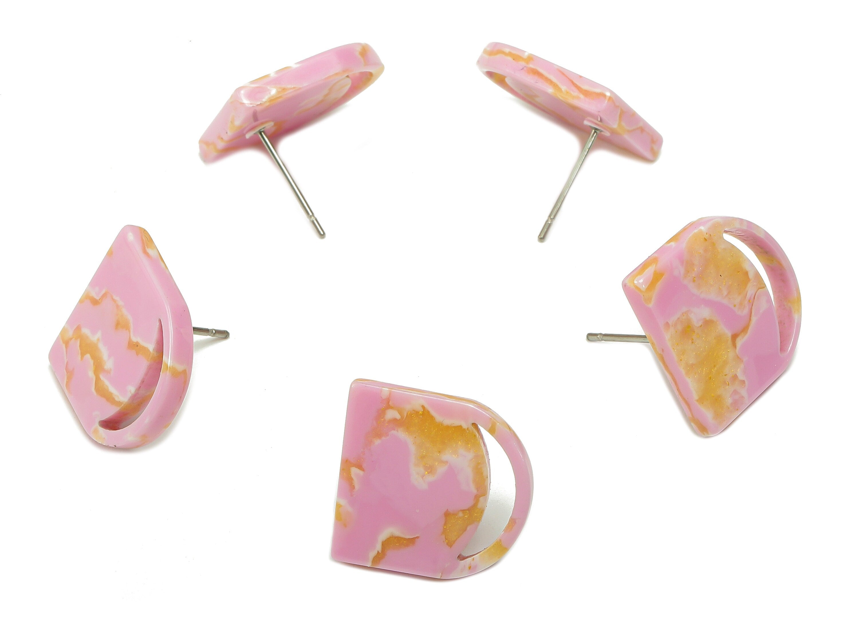 Acetate Pink Domed Moon Stud Earring - Crescent Earring Post - 316 Stainless Steel Stud - Color Code: A845 - 13.76x13.5x0.22mm - AC2556-A845 - DOMEDBAZAAR