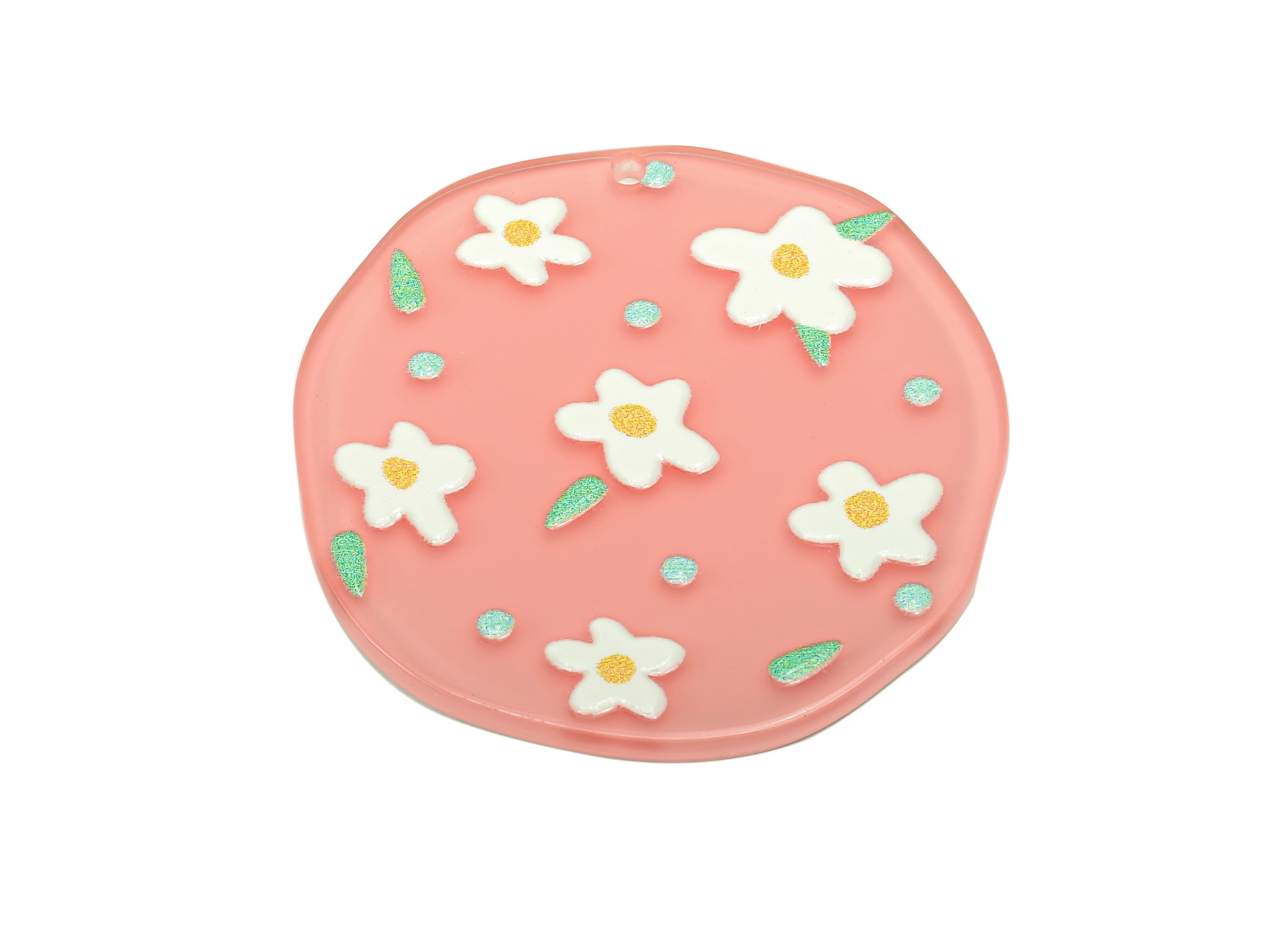 Acrylic Flower Round Earring Charm - Acrylic Pink Circle Earring - Round Pendant With Hole - Charm For Necklace - 36.9x36.5x2.4mm - AC2577B - DOMEDBAZAAR