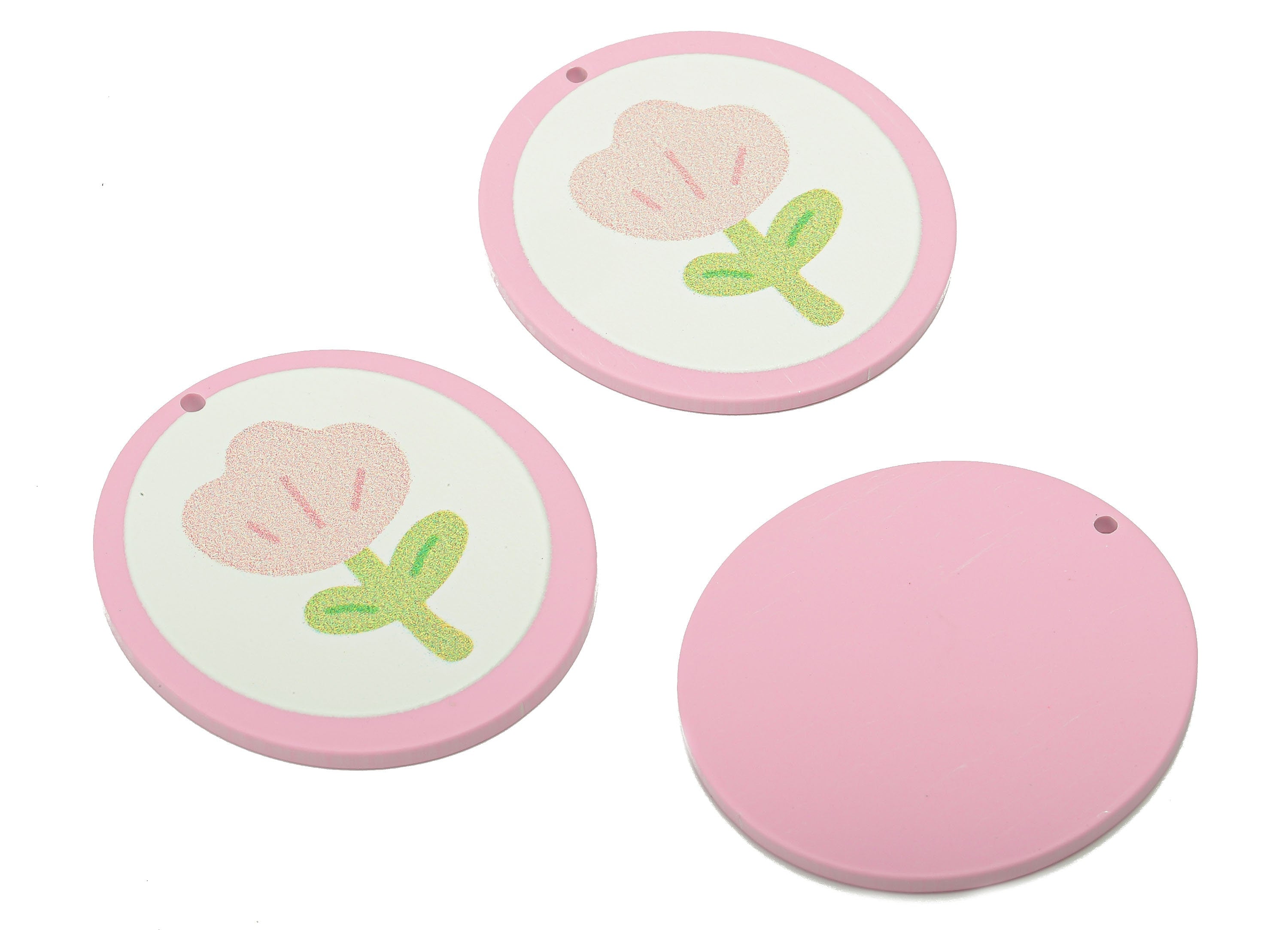 Acrylic Flower Round Earring Charm - Acrylic Pink Flower Circle Earring - Pendant With Hole - Charm For Necklace - 37.4x34.7x2.2mm - AC2580A - DOMEDBAZAAR