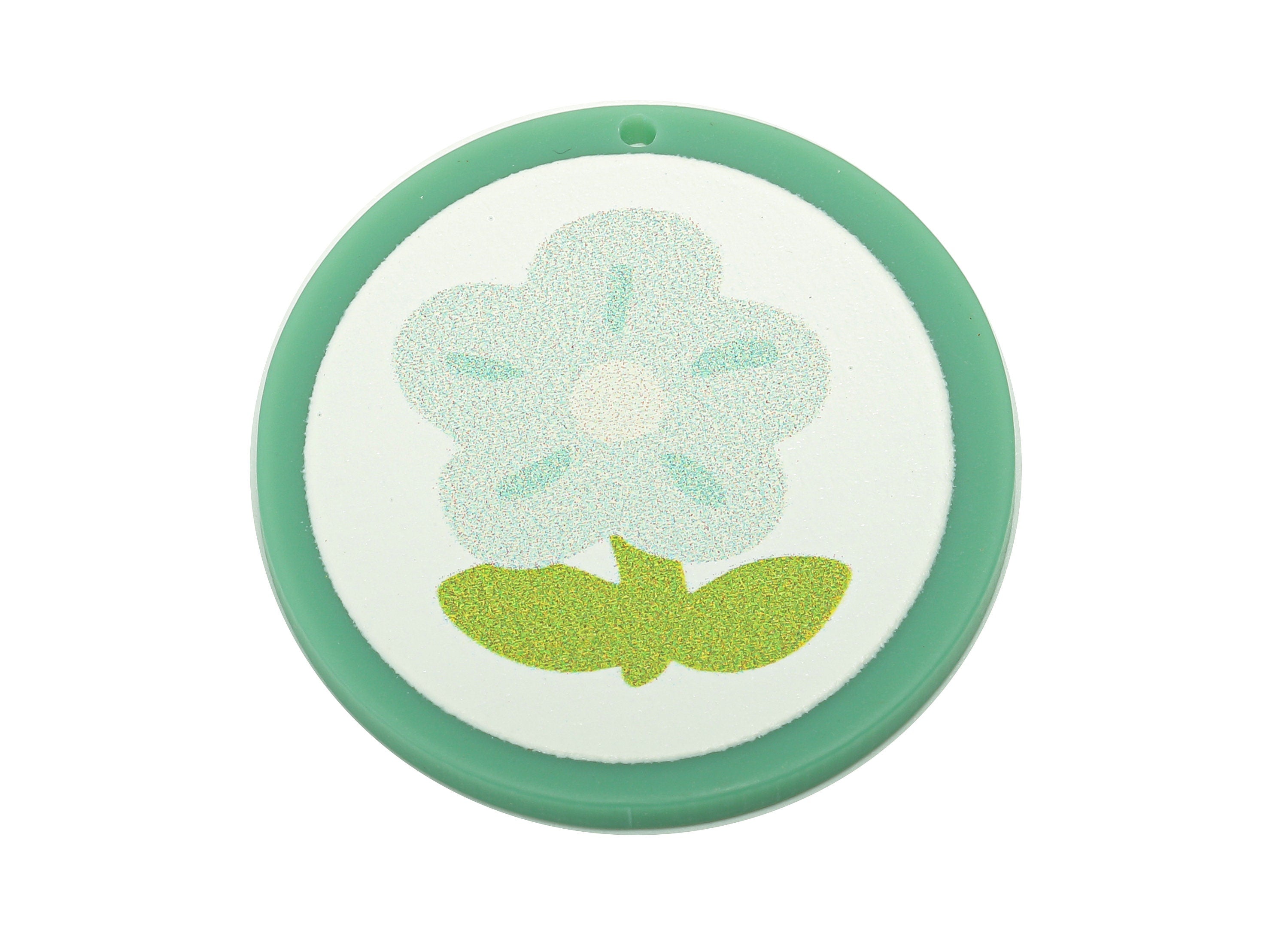 Acrylic Flower Round Earring Charm - Acrylic Green Flower Circle Earring - Pendant With Hole - Charm For Necklace - 37.4x34.7x2.2mm -AC2580D - DOMEDBAZAAR