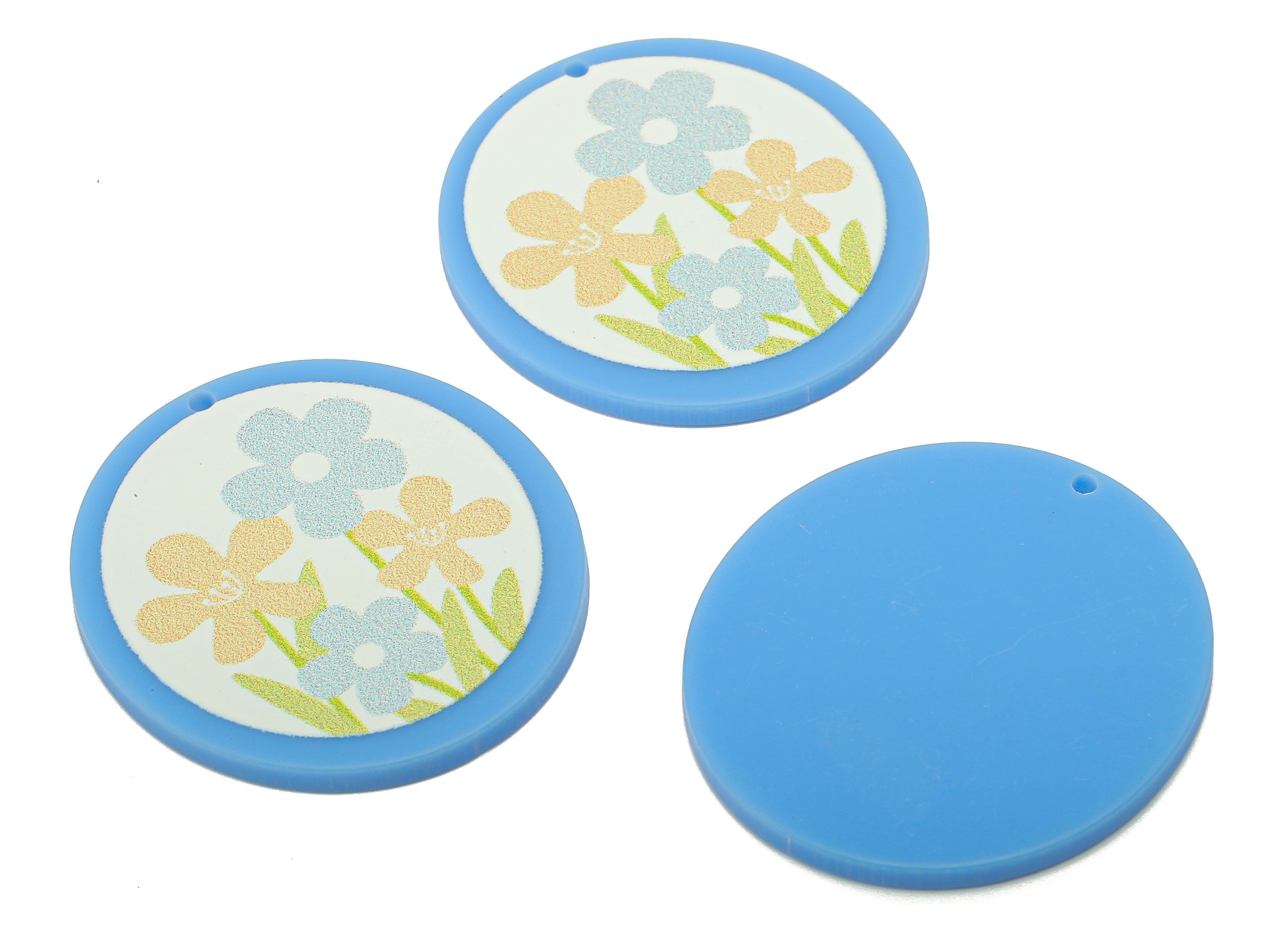 Acrylic Flower Round Earring Charm - Acrylic Blue Circle Earring - Pendant With Hole - Charm For Necklace - 37.4x34.7x2.2mm - AC2580E - DOMEDBAZAAR