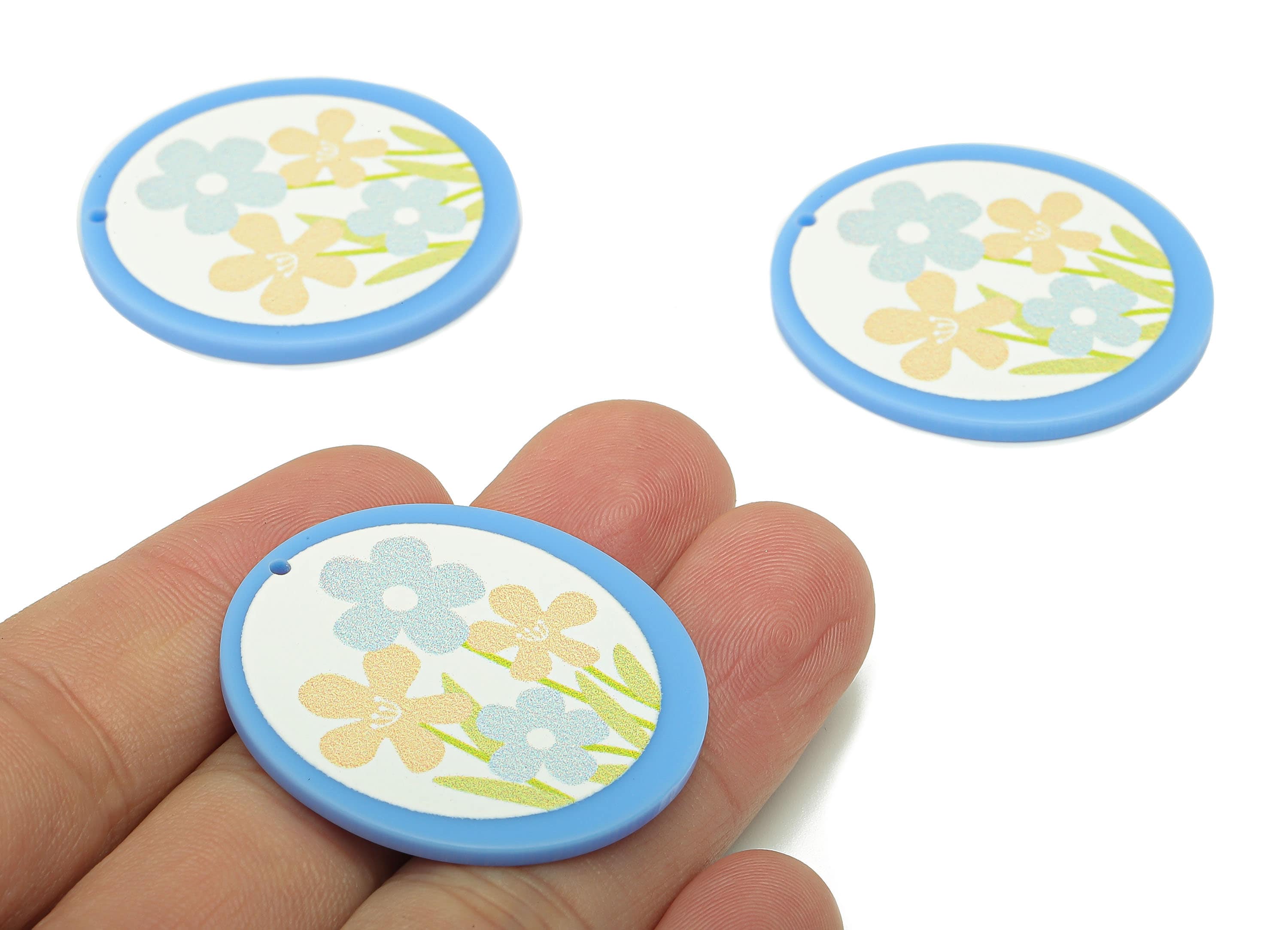 Acrylic Flower Round Earring Charm - Acrylic Blue Circle Earring - Pendant With Hole - Charm For Necklace - 37.4x34.7x2.2mm - AC2580E - DOMEDBAZAAR