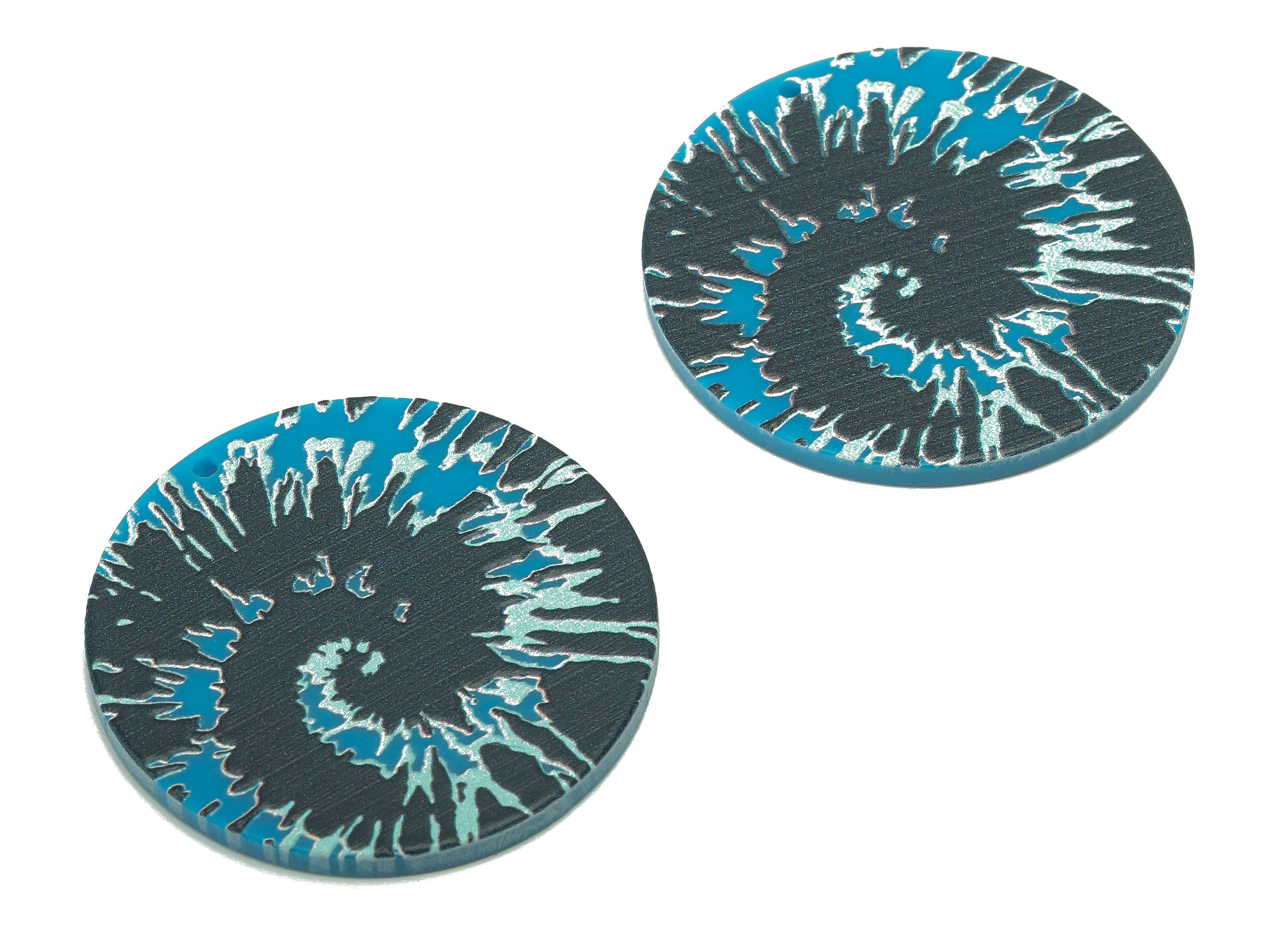 Acrylic Wave Round Earring Charm - Blue Sea Wavy Spiral Circle Earring - Snail Pendant With Hole - For Necklace - 37.5x37.5x2.6mm - AC2579 - DOMEDBAZAAR