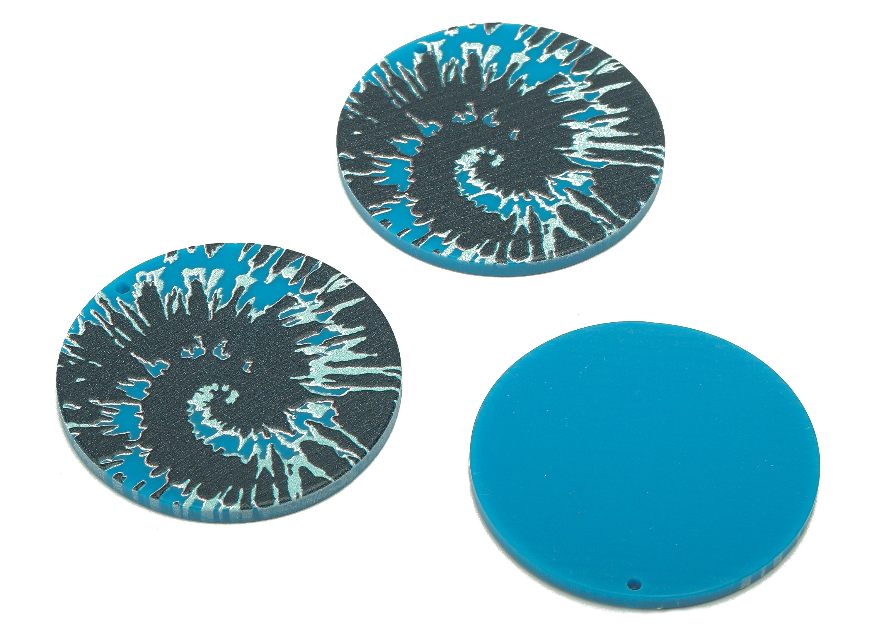 Acrylic Wave Round Earring Charm - Blue Sea Wavy Spiral Circle Earring - Snail Pendant With Hole - For Necklace - 37.5x37.5x2.6mm - AC2579 - DOMEDBAZAAR