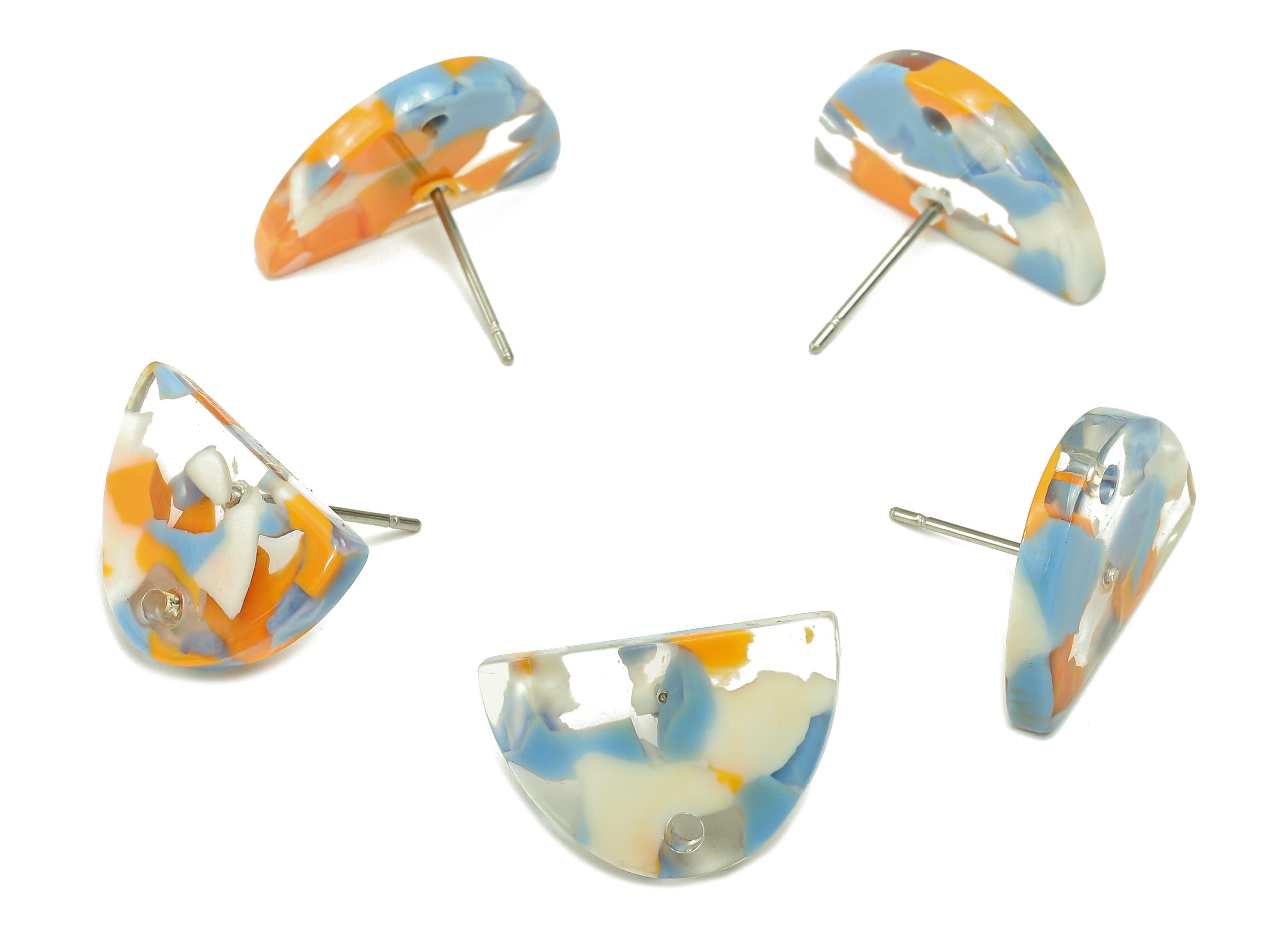 Acetate Semicircle Stud Earring - Half Moon Earring Post With Hole - 316 Stainless Steel - Color Code: A842 - 18.18x12.2x2.5mm - AC2558-A842 - DOMEDBAZAAR