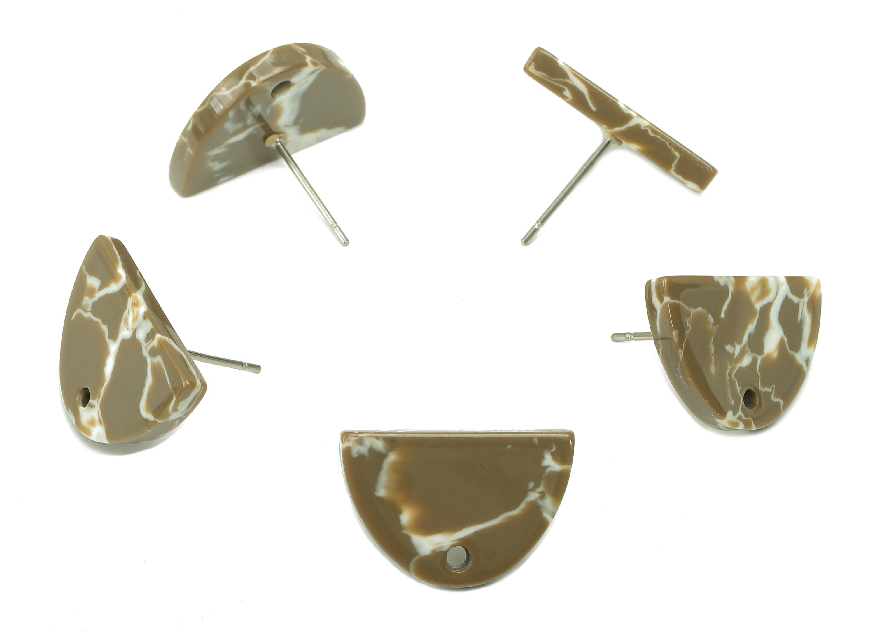 Acetate Semicircle Stud Earring - Half Moon Earring Post With Hole - 316 Stainless Steel - Color Code: A844 - 18.2x12.24x2.7mm - AC2558-A844 - DOMEDBAZAAR