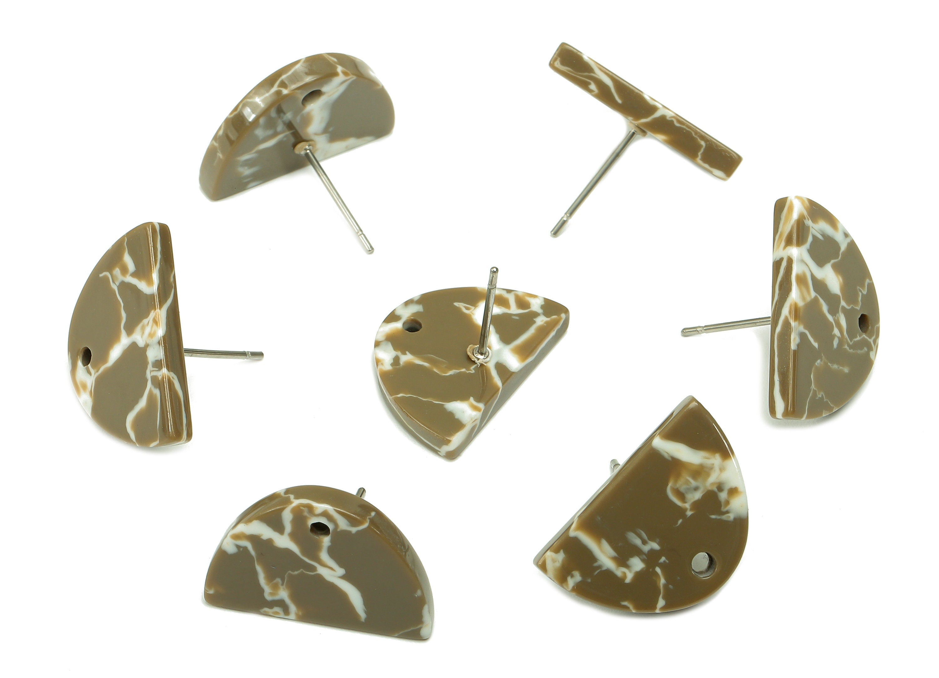 Acetate Semicircle Stud Earring - Half Moon Earring Post With Hole - 316 Stainless Steel - Color Code: A844 - 18.2x12.24x2.7mm - AC2558-A844 - DOMEDBAZAAR