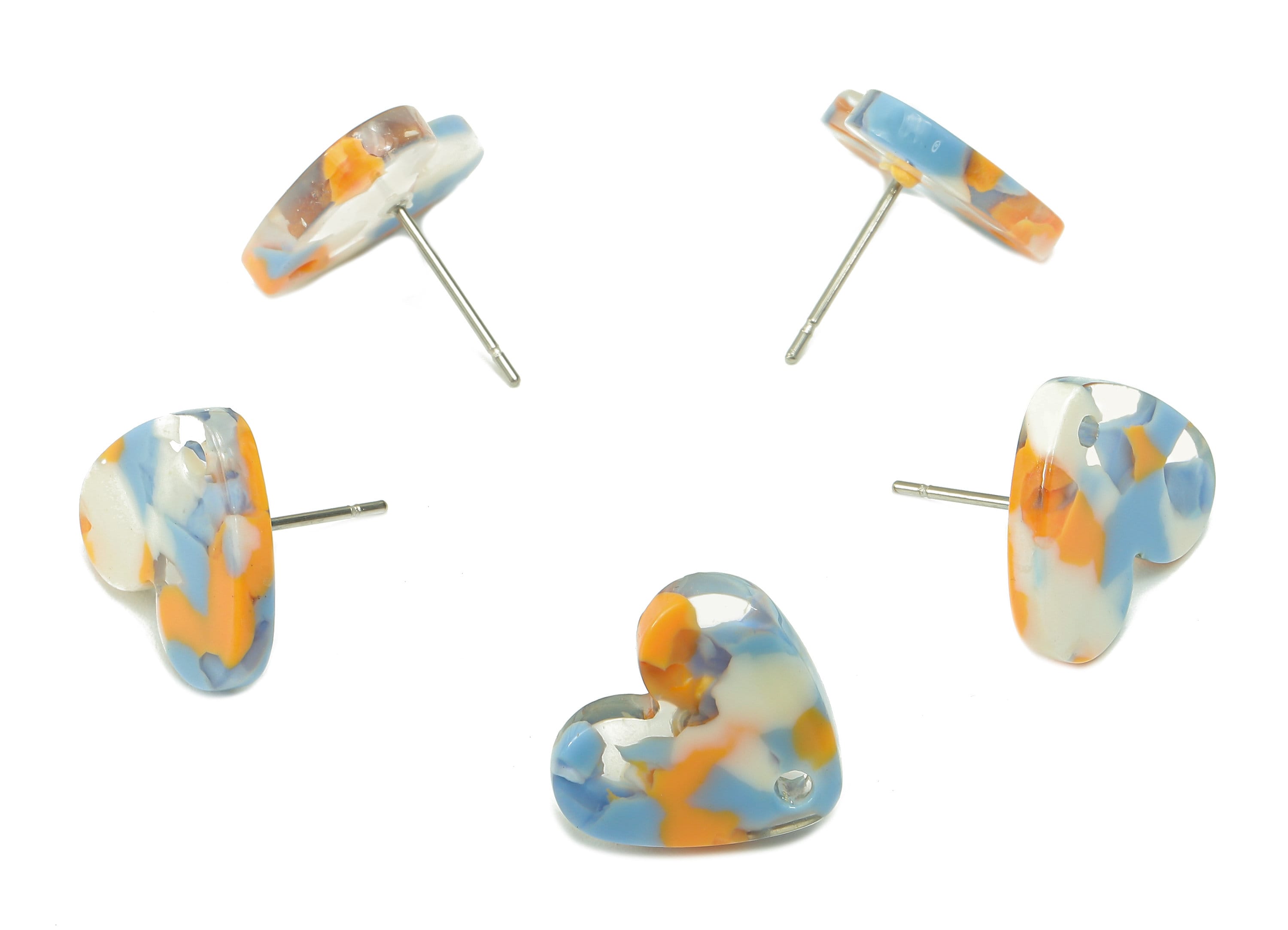 Acetate Heart Stud Earring - Heart Earring Post With Hole - 316 Stainless Steel Stud - Color Code: A842 - 15.04x13.45x2.61mm - AC2559-A842 - DOMEDBAZAAR