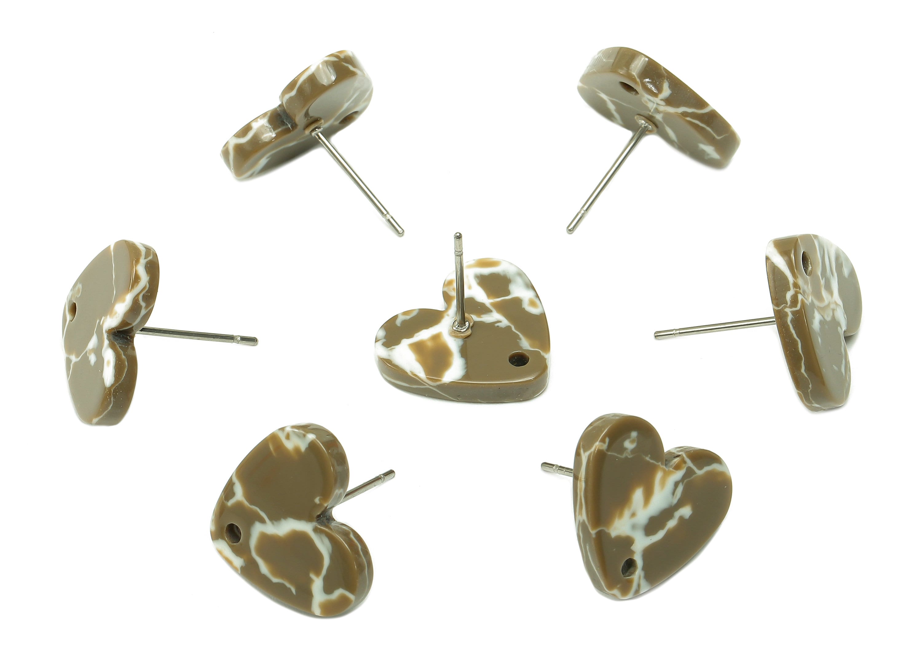 Acetate Heart Stud Earring - Heart Earring Post With Hole - 316 Stainless Steel Stud - Color Code: A844 - 15.03x13.47x2.74mm - AC2559-A844 - DOMEDBAZAAR