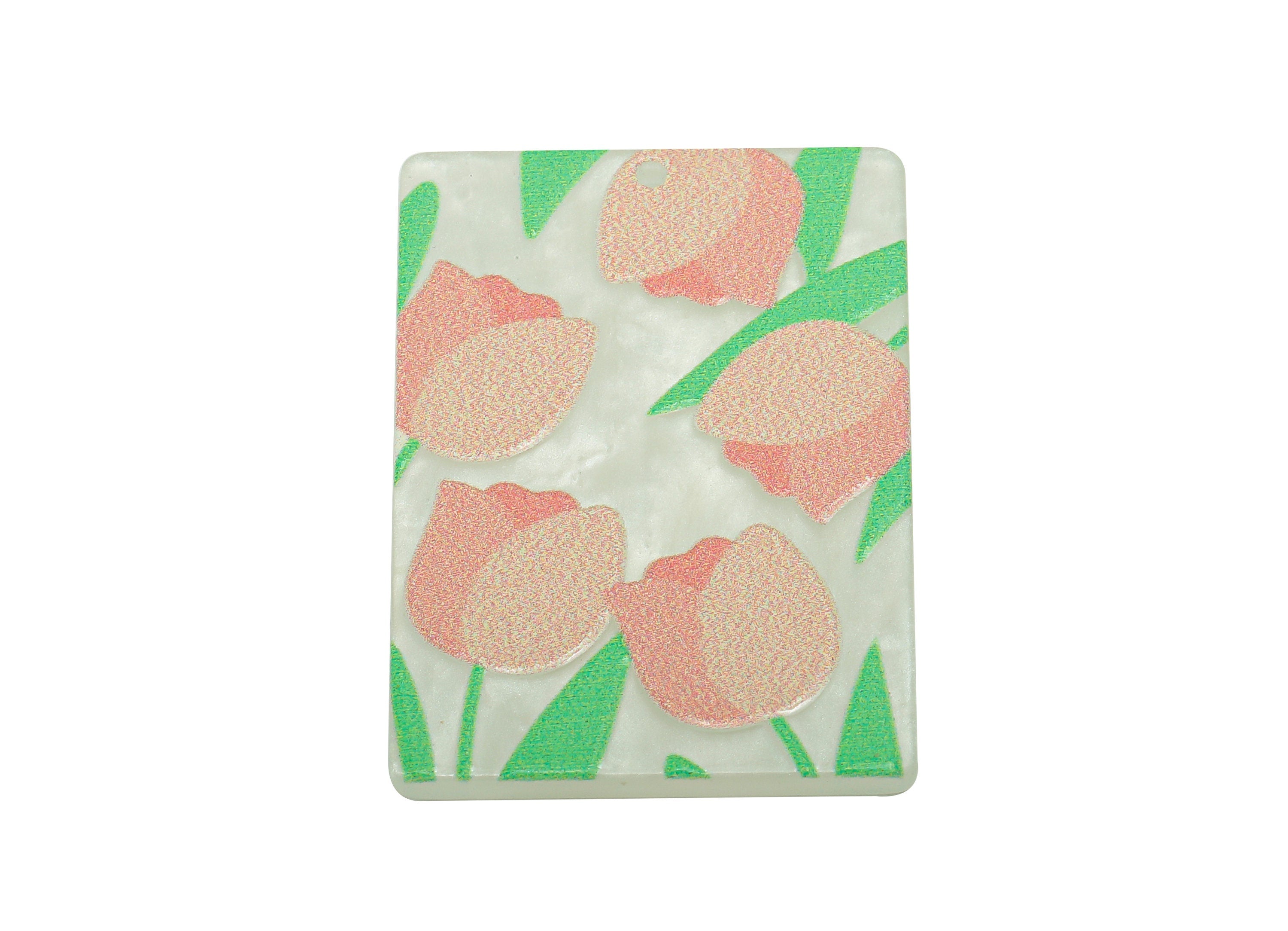Acrylic Flower Rectangle Earring Charm - Pink Tulip Rectangle Earring - Pendant With Hole - Charm For Necklace - 37.5x26.7x2.5mm - AC2571B - DOMEDBAZAAR