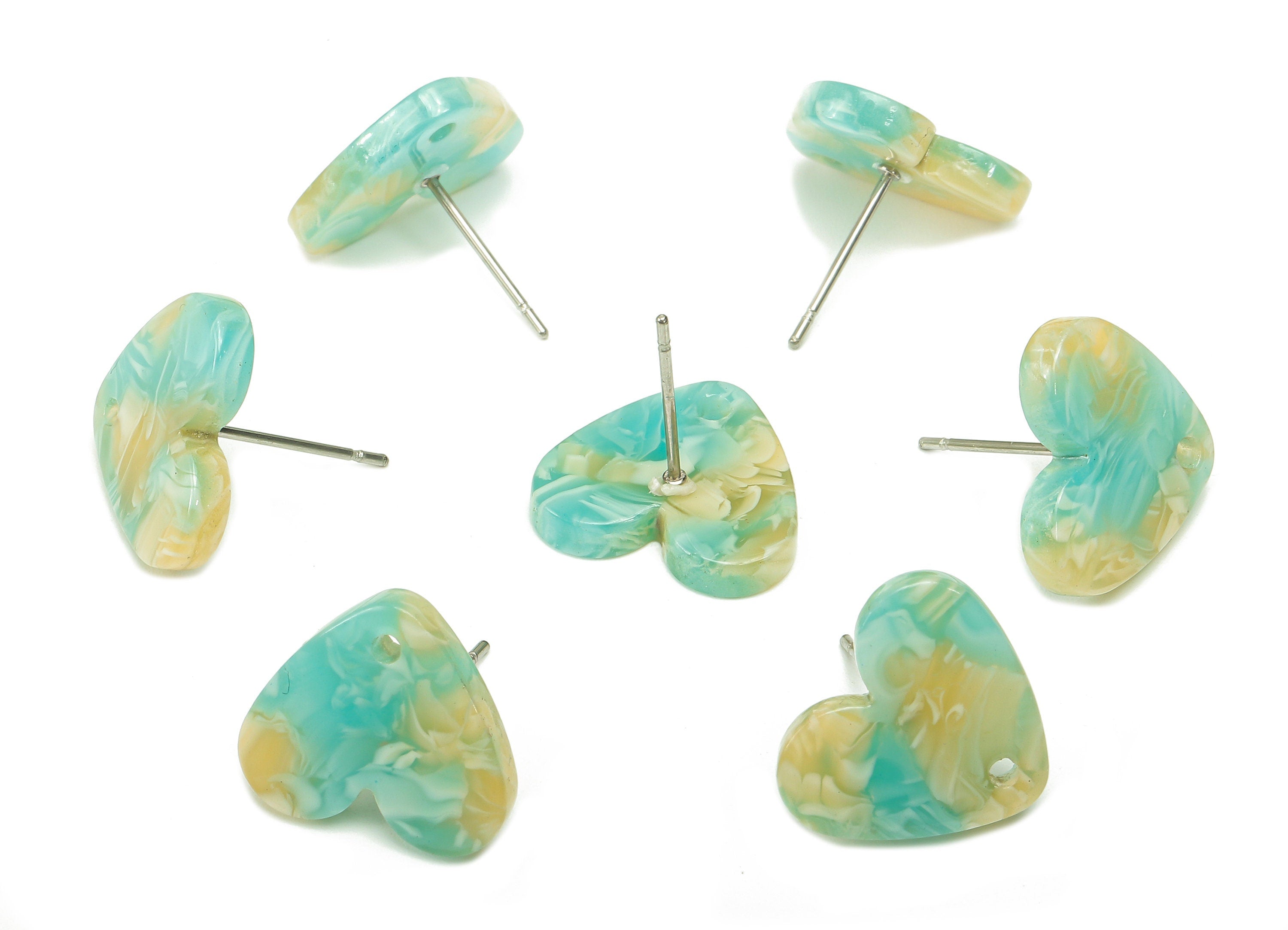Acetate Heart Stud Earring - Heart Earring Post With Hole - 316 Stainless Steel Stud - Color Code: A846 - 15.04x13.43x2.57mm - AC2559-A846 - DOMEDBAZAAR