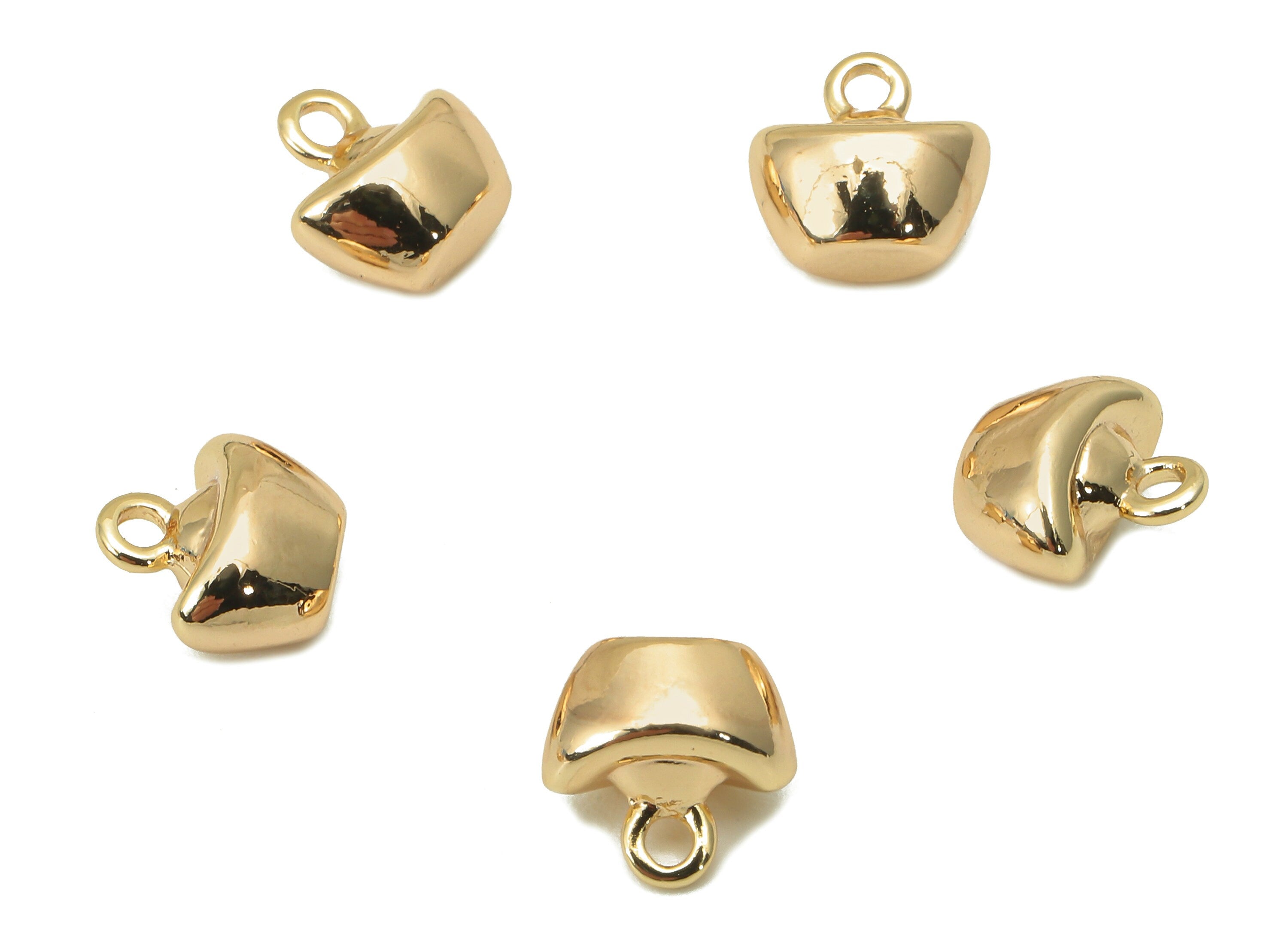 Brass Yuan Bao Earring Charm - Tiny Ingot Bracelet Charm - Necklace Pendant With Loop - 18K Real Gold Plating - 7.5x7.5x5.2mm - RGP5809 - DOMEDBAZAAR
