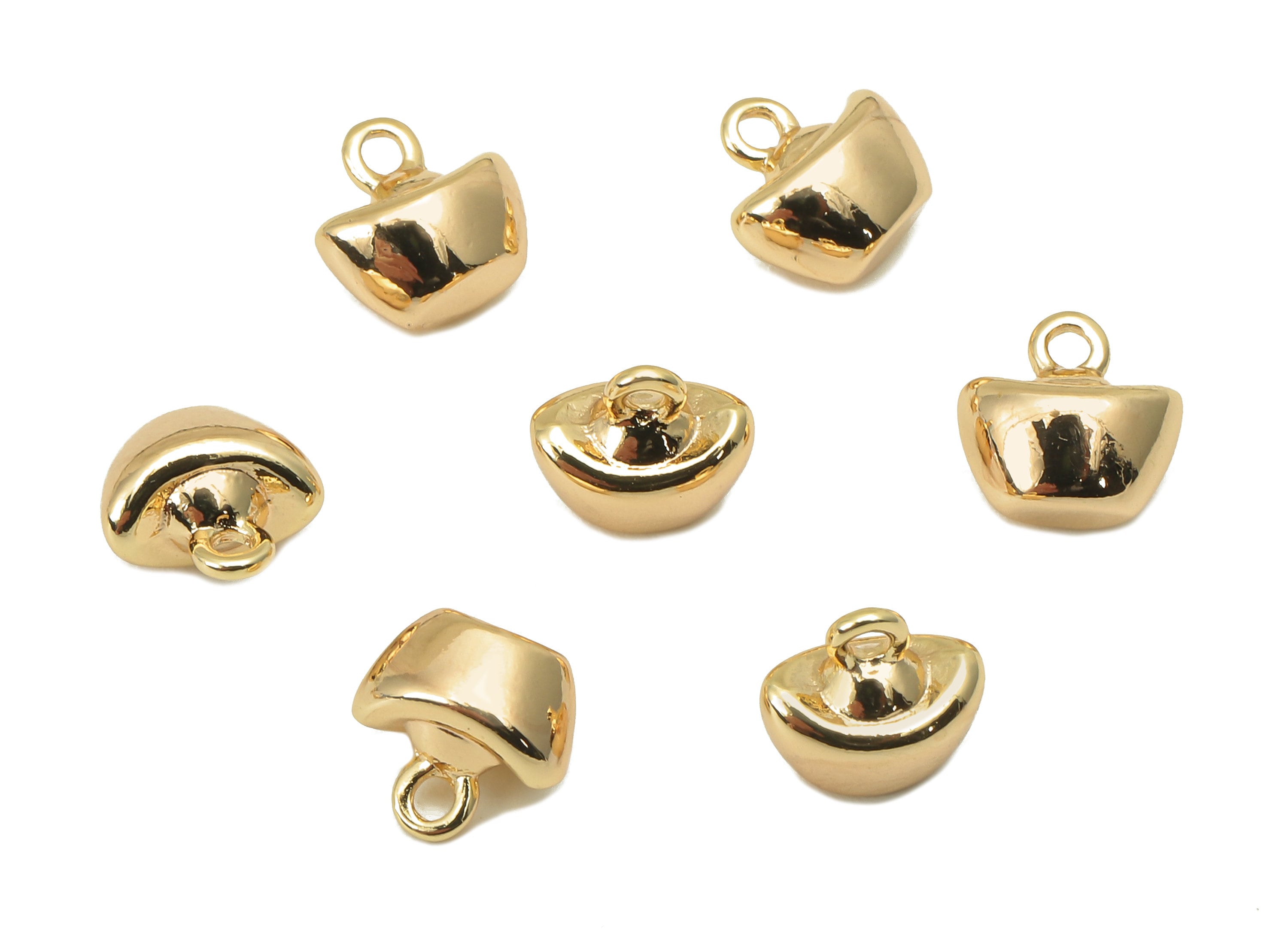 Brass Yuan Bao Earring Charm - Tiny Ingot Bracelet Charm - Necklace Pendant With Loop - 18K Real Gold Plating - 7.5x7.5x5.2mm - RGP5809 - DOMEDBAZAAR