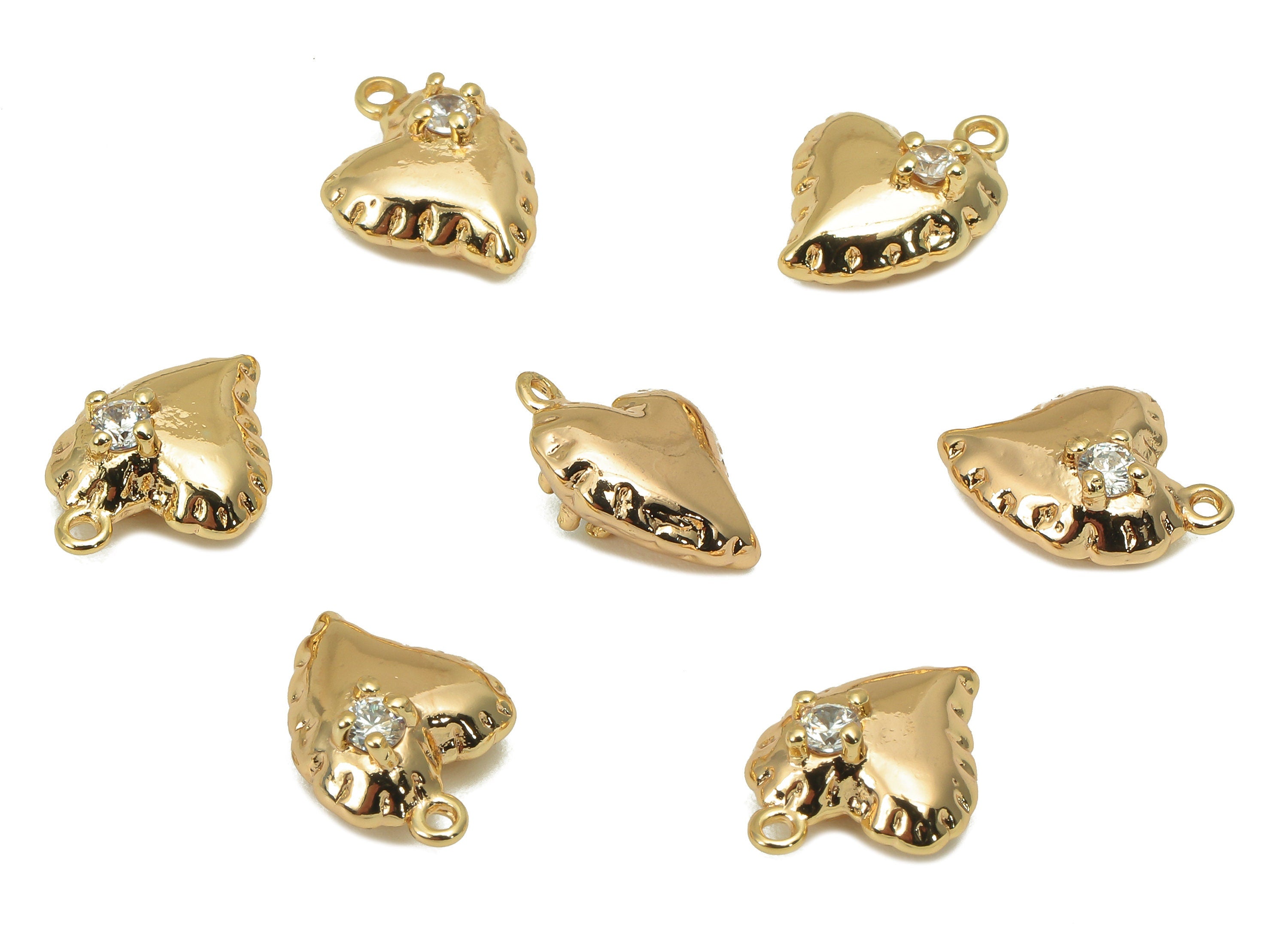 Brass CZ Mini Heart Earring - Cubic Zirconia Tiny Balloon Heart Charms - Pendant With Loop - 18K Real Gold Plating - 12.8x9.5x5.4mm -RGP5810 - DOMEDBAZAAR