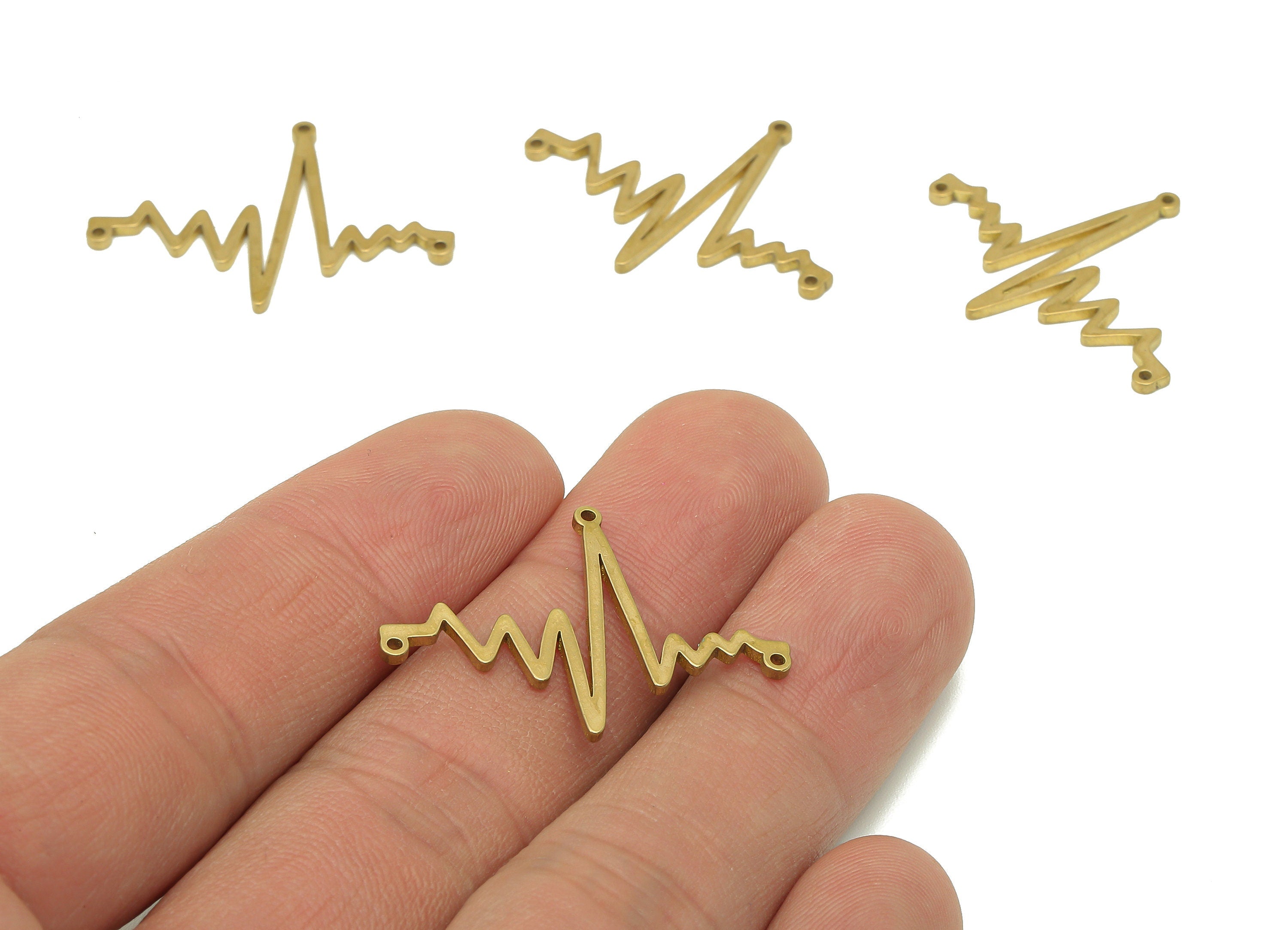 Brass Electrocardiogram Earring Connector - Raw Brass Heart Rate Earring - Pendant With 2 Loops -  Necklace Charm - 30.3x22.4x1.2mm - PP8183 - DOMEDBAZAAR