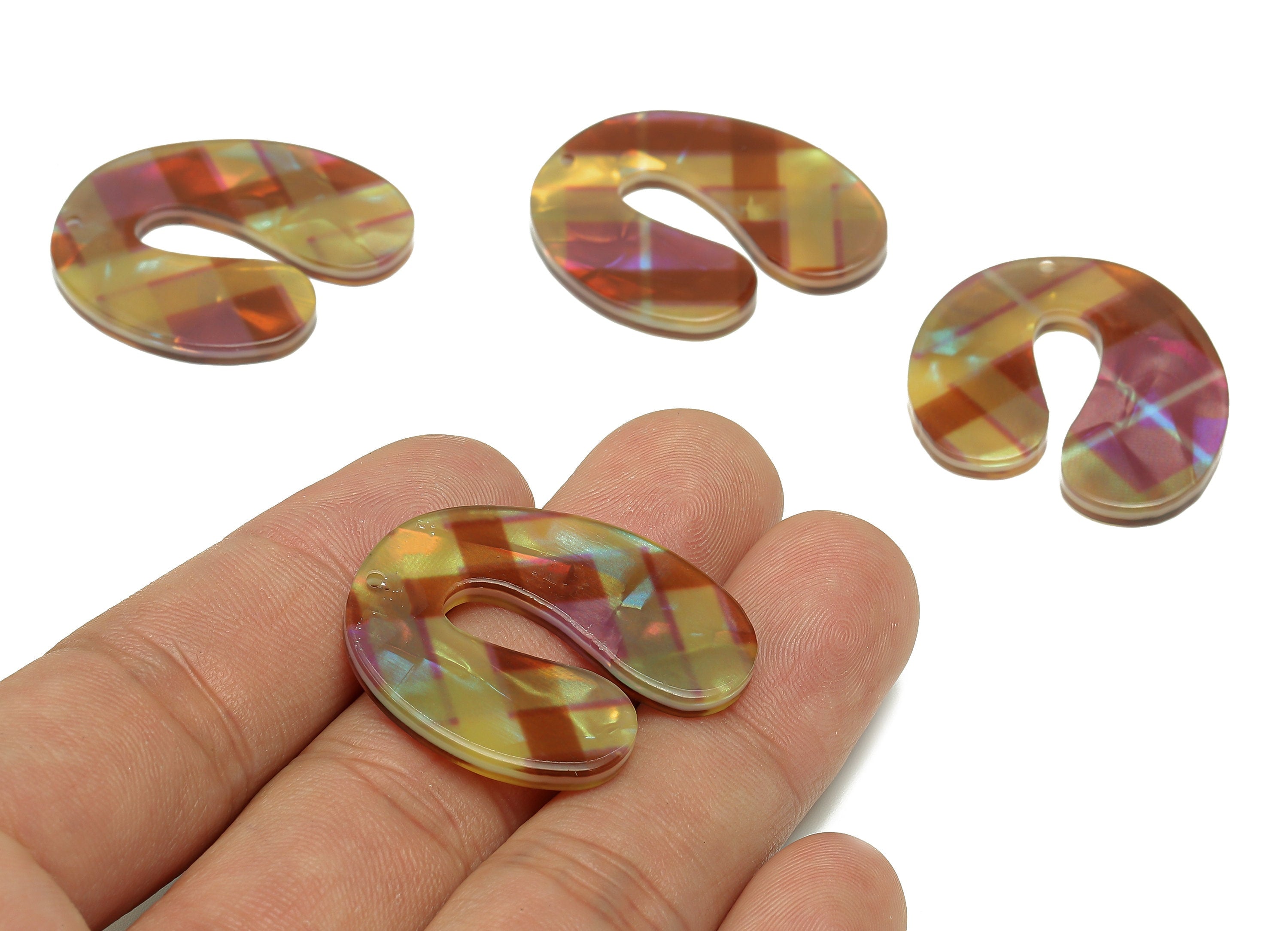 PVC U Checkered Print Earring Charm - PVC U Pendant With Hole - Earring Findings - Color Code: A861 - 32.23x28.88x2.55mm - AC2537-A861 - DOMEDBAZAAR