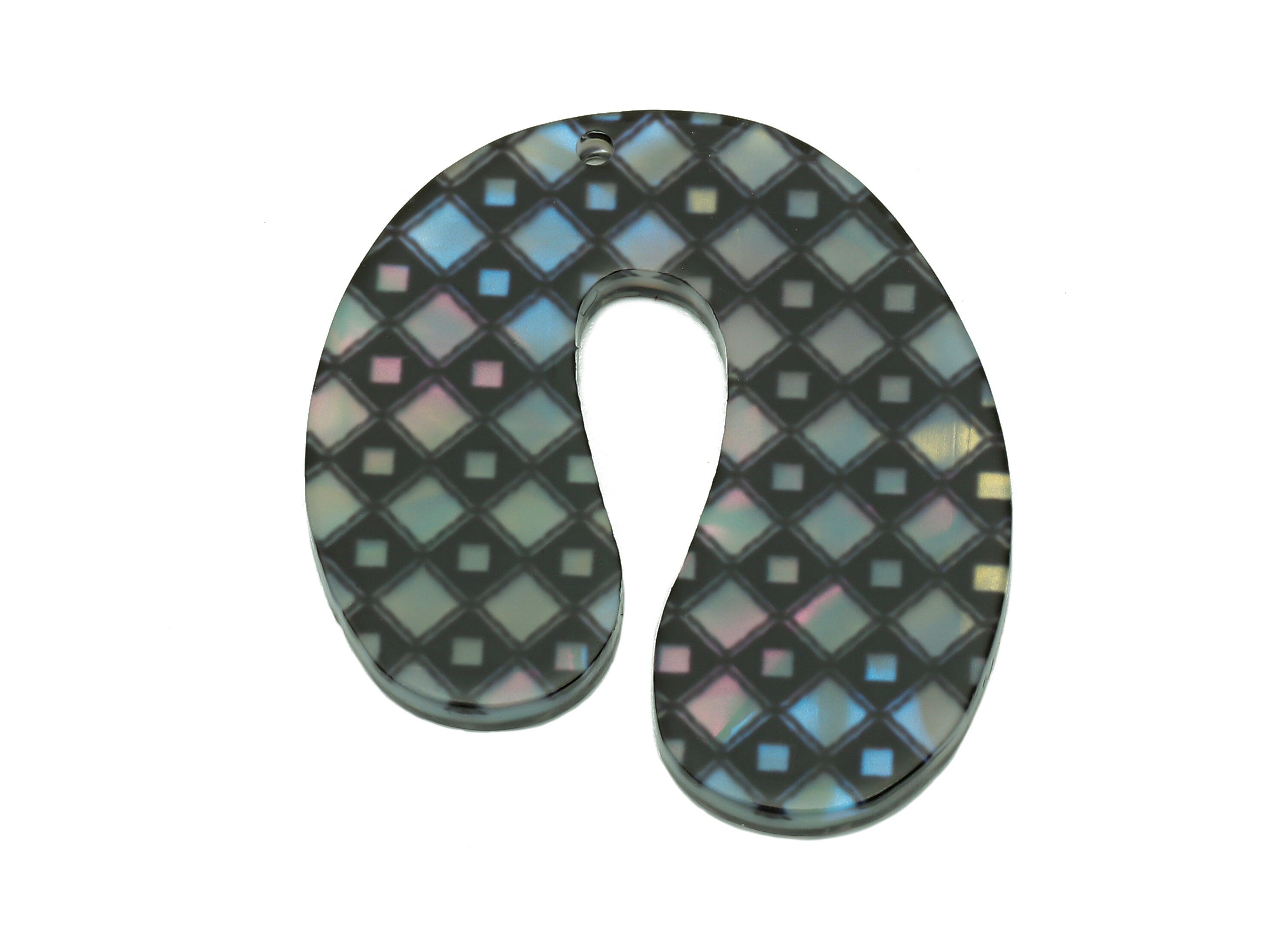 PVC U Black Rhombus Earring Charm - PVC U Diamond Pendant With Hole - Earring Findings - Color Code: A863 - 32.8x28.7x2.4mm - AC2537-A863 - DOMEDBAZAAR