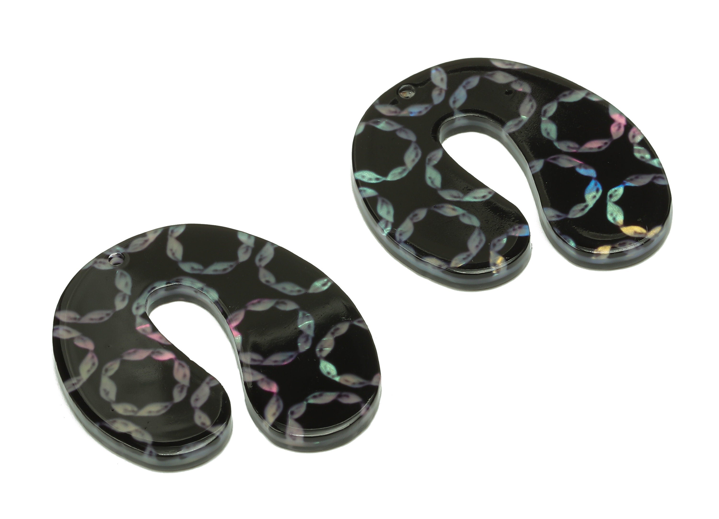PVC Black U Earring Charm - PVC U Circle Print Pendant With Hole - Earring Findings - Color Code: A864 - 32.86x28.64x2.5mm - AC2537-A864 - DOMEDBAZAAR