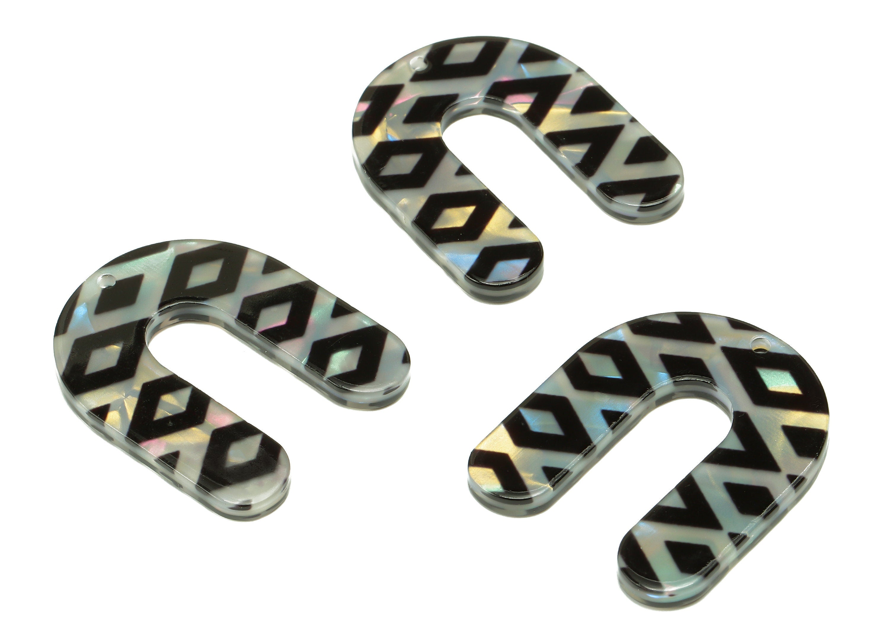 PVC U Black Rhombus Earring Charm - PVC Diamond U Pendant With Hole - Earring Finding - Color Code: A865 - 30.2x24.9x2.4mm - AC2538-A865 - DOMEDBAZAAR