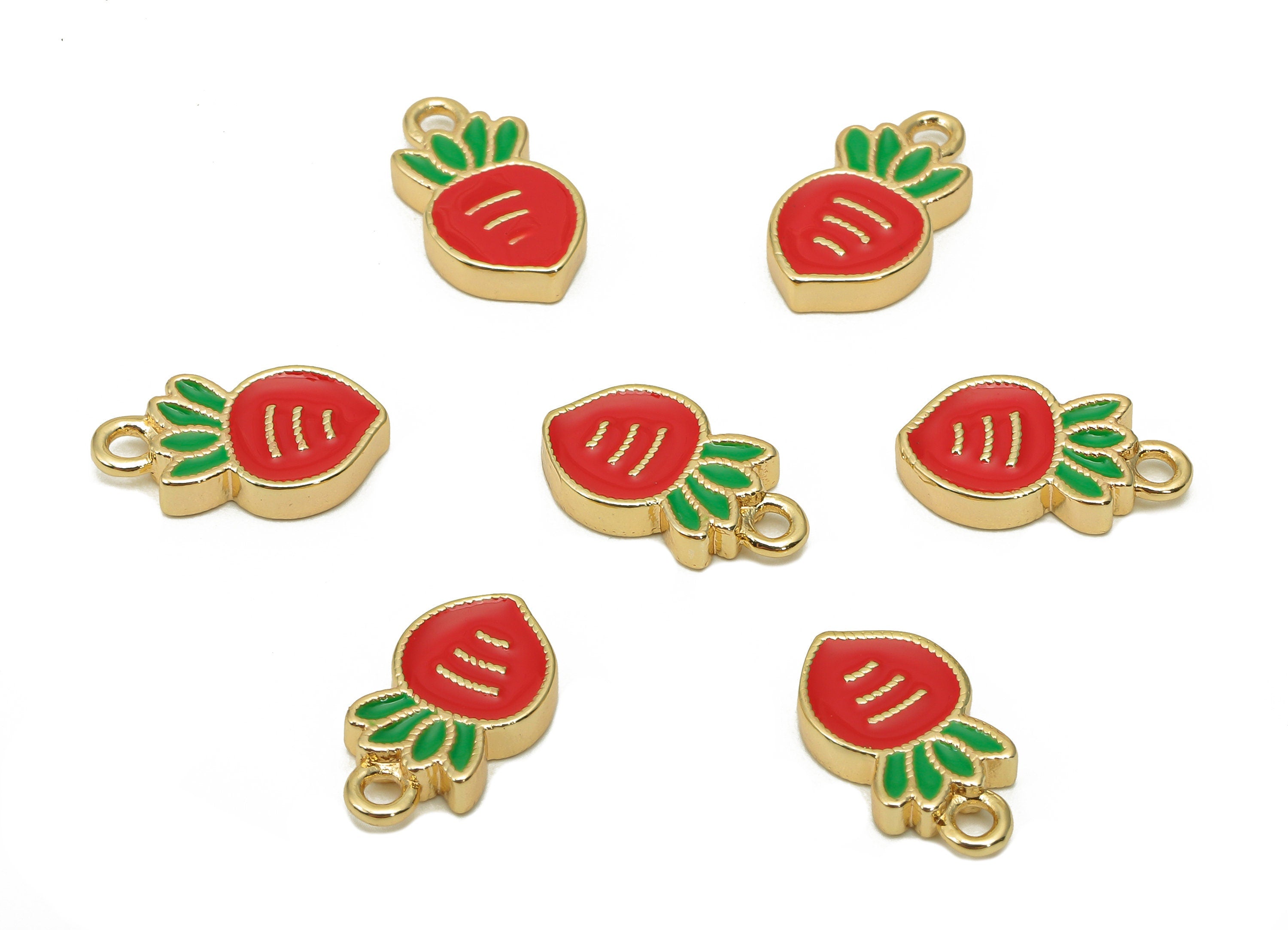 Brass Red Mini Carrot Pendant - Thick Enamel Vegetable Earring - Tiny Carrot Charm With Loop - 18K Real Gold Plating -13.3x7.5x2.3mm-RGP5665 - DOMEDBAZAAR