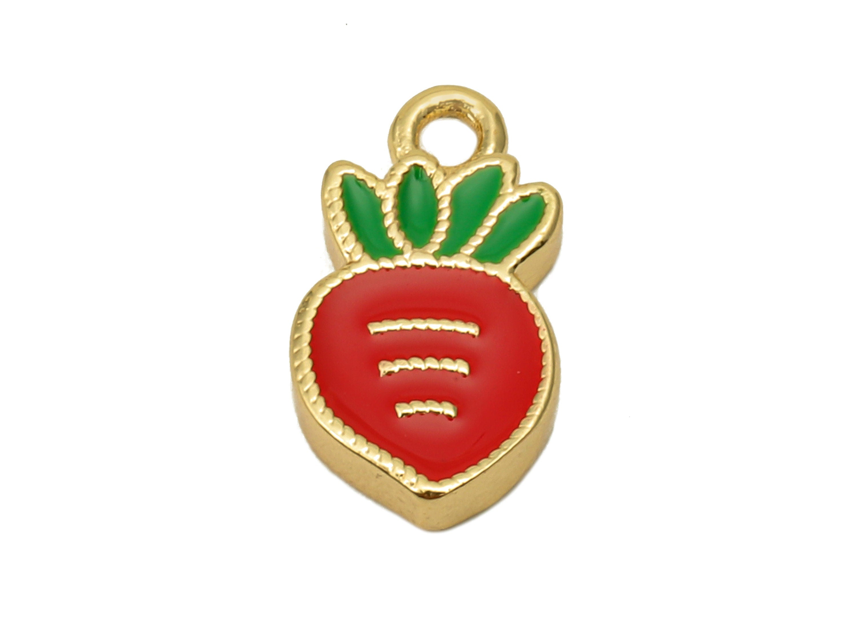 Brass Red Mini Carrot Pendant - Thick Enamel Vegetable Earring - Tiny Carrot Charm With Loop - 18K Real Gold Plating -13.3x7.5x2.3mm-RGP5665 - DOMEDBAZAAR
