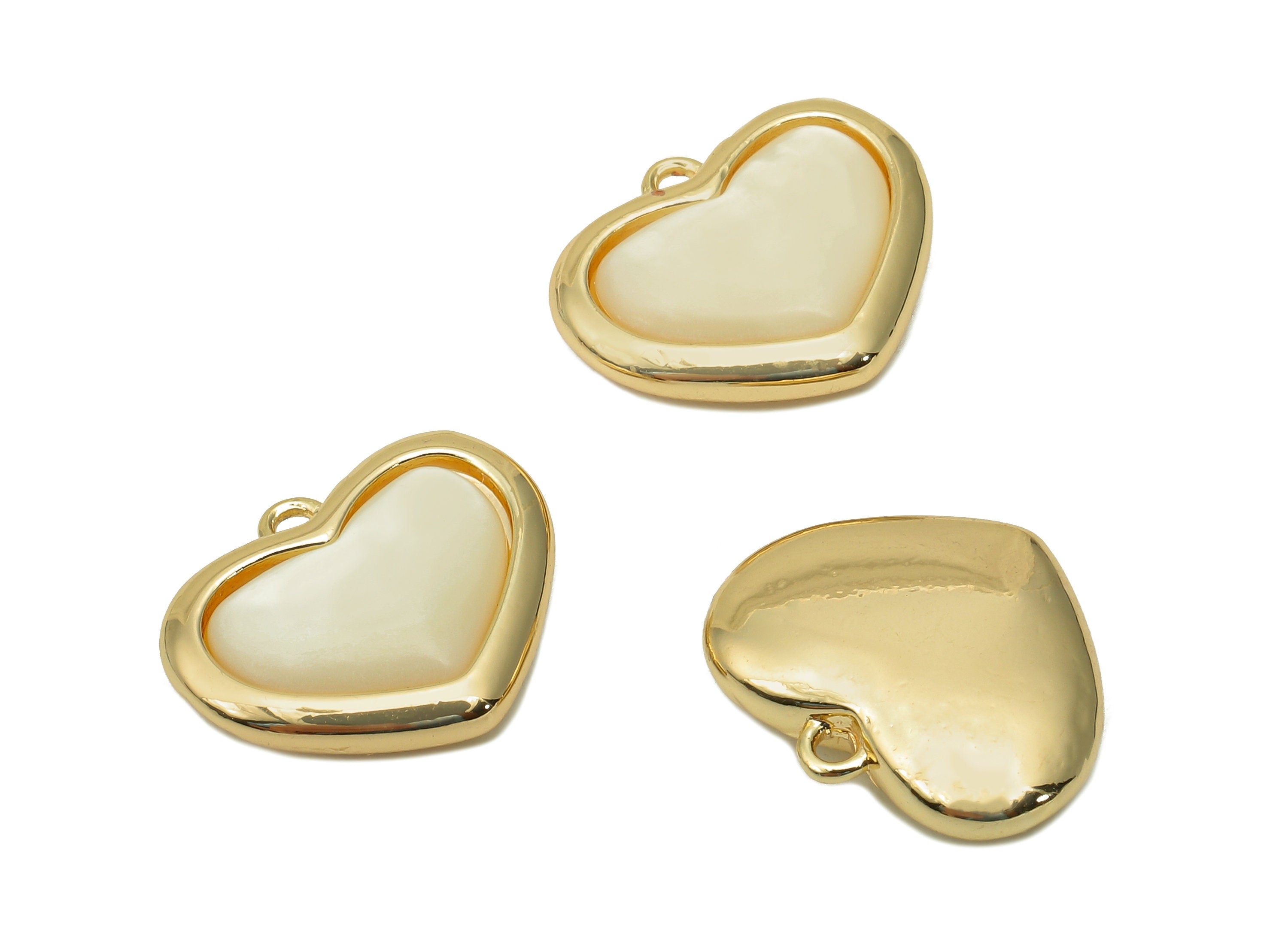 Brass Shell Heart Earring Charm - Gold Shell Heart Earring - Heart Pendant With Loop - 18K Real Gold Plating - 15.1x12.6x4.3mm - RGP5666 - DOMEDBAZAAR