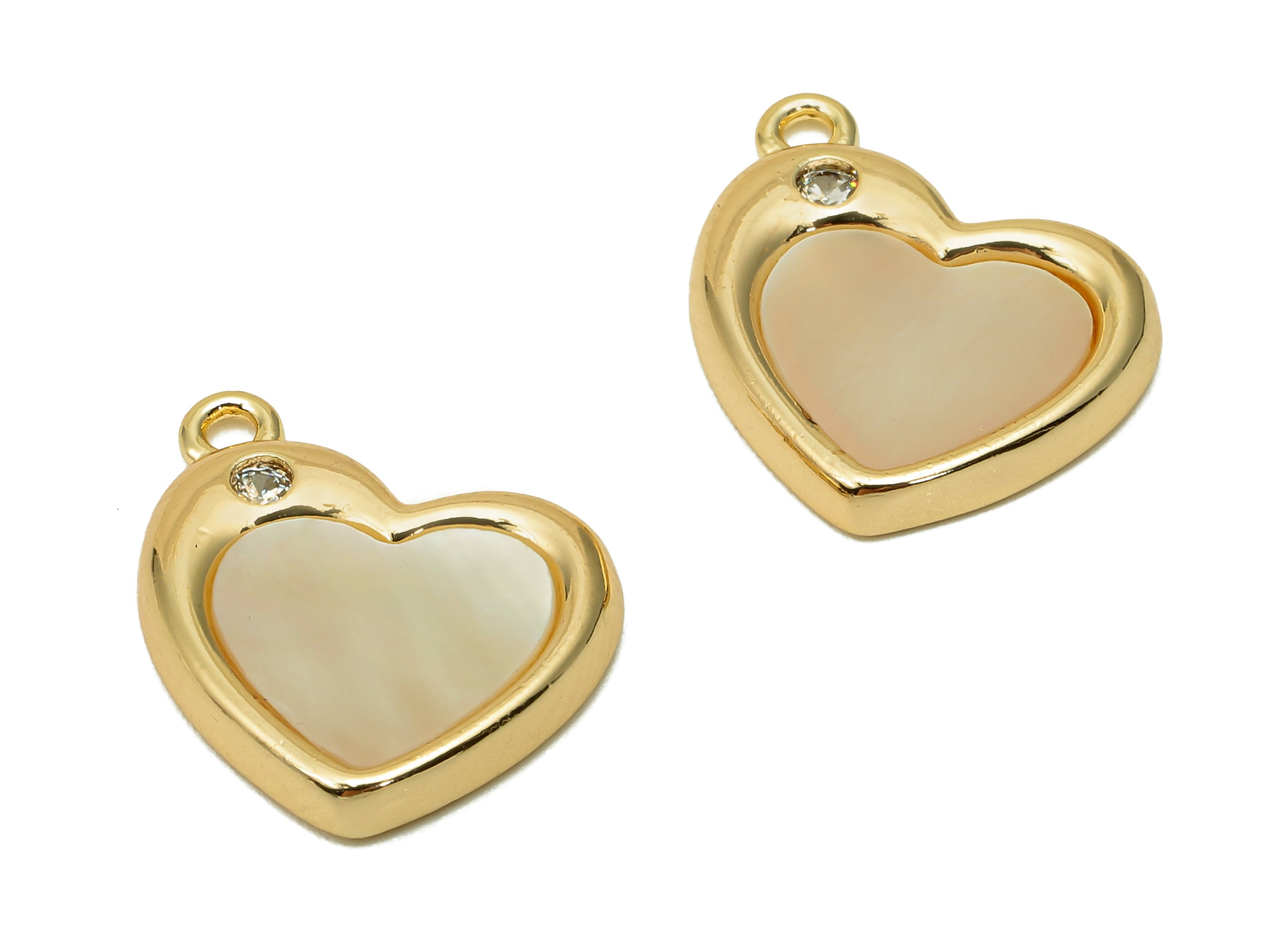 Brass Shell Heart Earring Charm - Zircon Heart Earring - Spot Heart Pendant With Loop - 18K Real Gold Plating - 15.4x14.7x2.3mm-RGP5667 - DOMEDBAZAAR