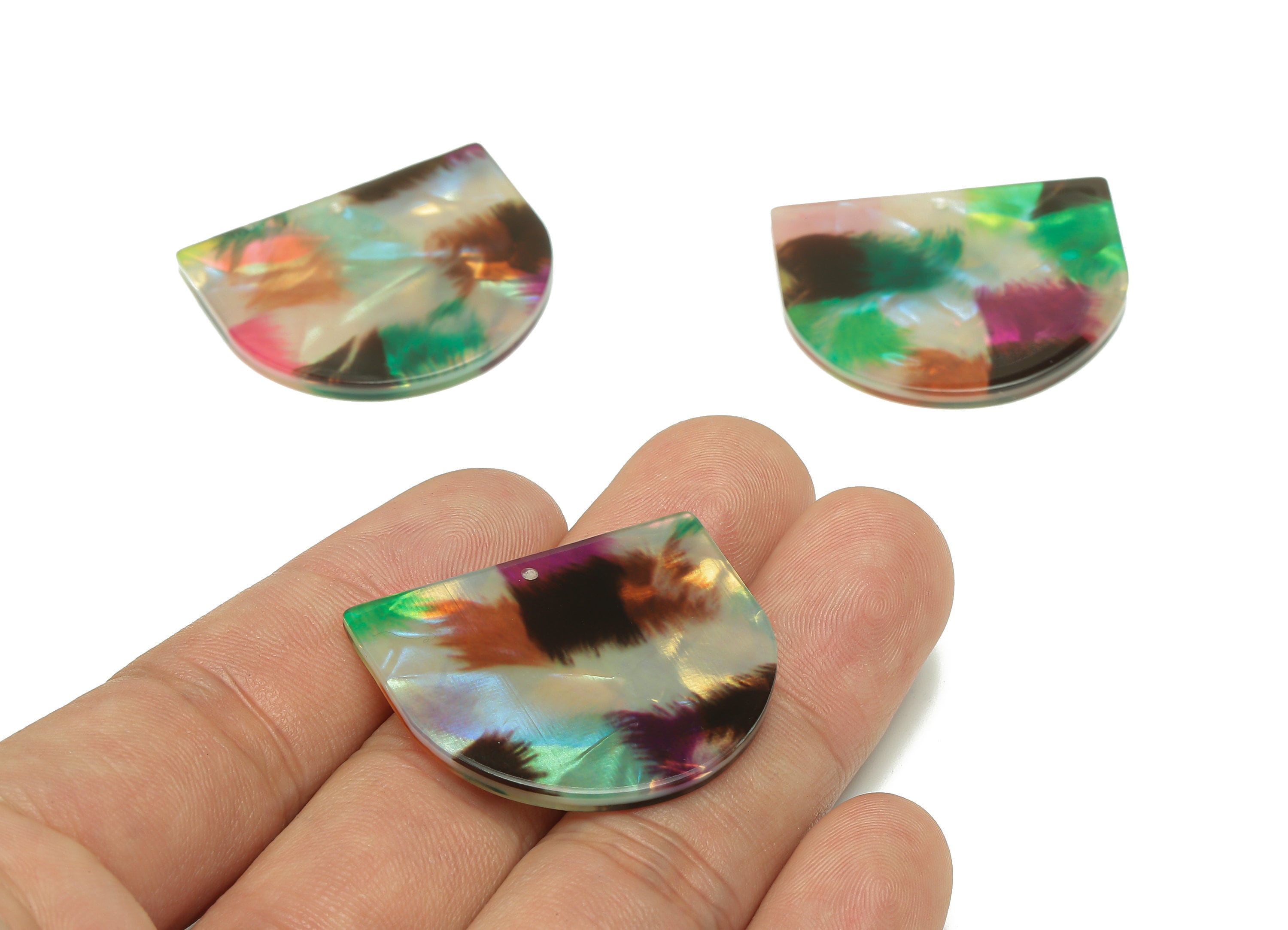 PVC Domed Grass Earring Charm - Domed Rainbow Pendant With Hole - Earring Findings - Color Code: A867 - 28.9x33.2x2.4mm - AC2540-A867 - DOMEDBAZAAR