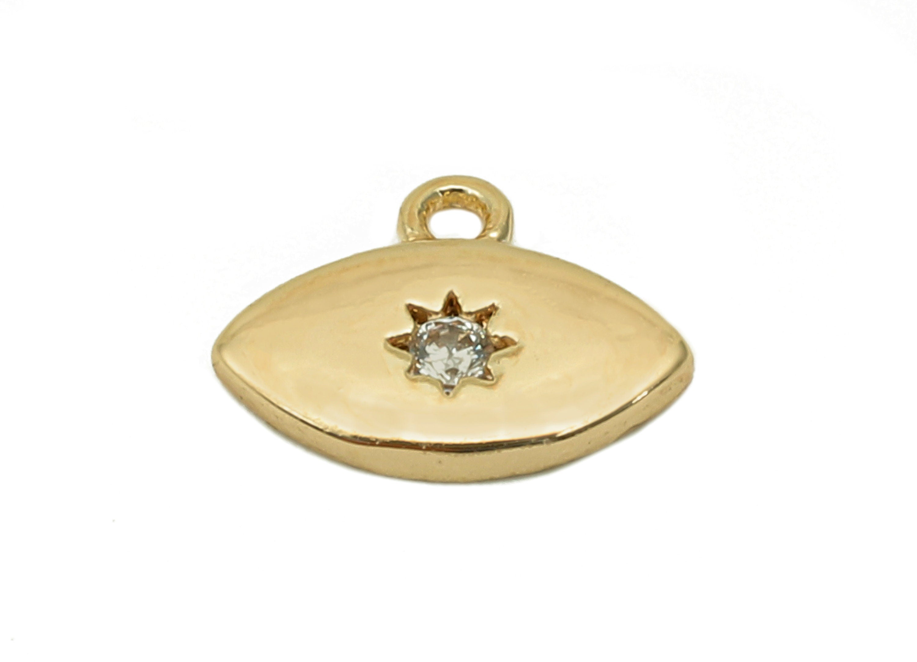 Brass Star Mini Eye Earring - Zircon Marquise Spot Charm - Dots Eye Pendant With Loop - 18K Real Gold Plating - 8.6x6.3x1.2mm - RGP5670 - DOMEDBAZAAR