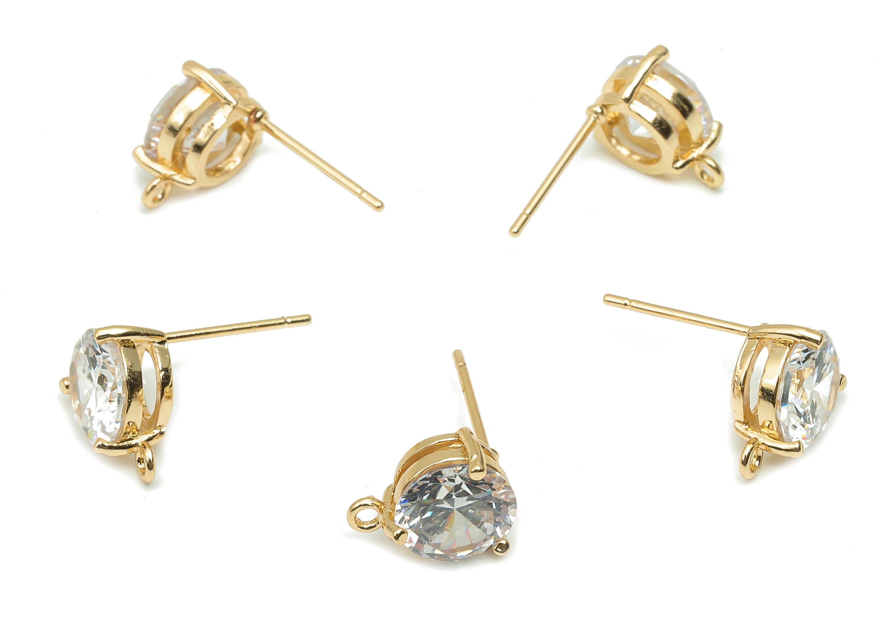 Brass Thick Roud Earring Post - Zircon Stud Earring With Loop - 316 Stainless Steel Stud - 18K Real Gold Plating - 17.3x11x5.1mm - RGP5659 - DOMEDBAZAAR
