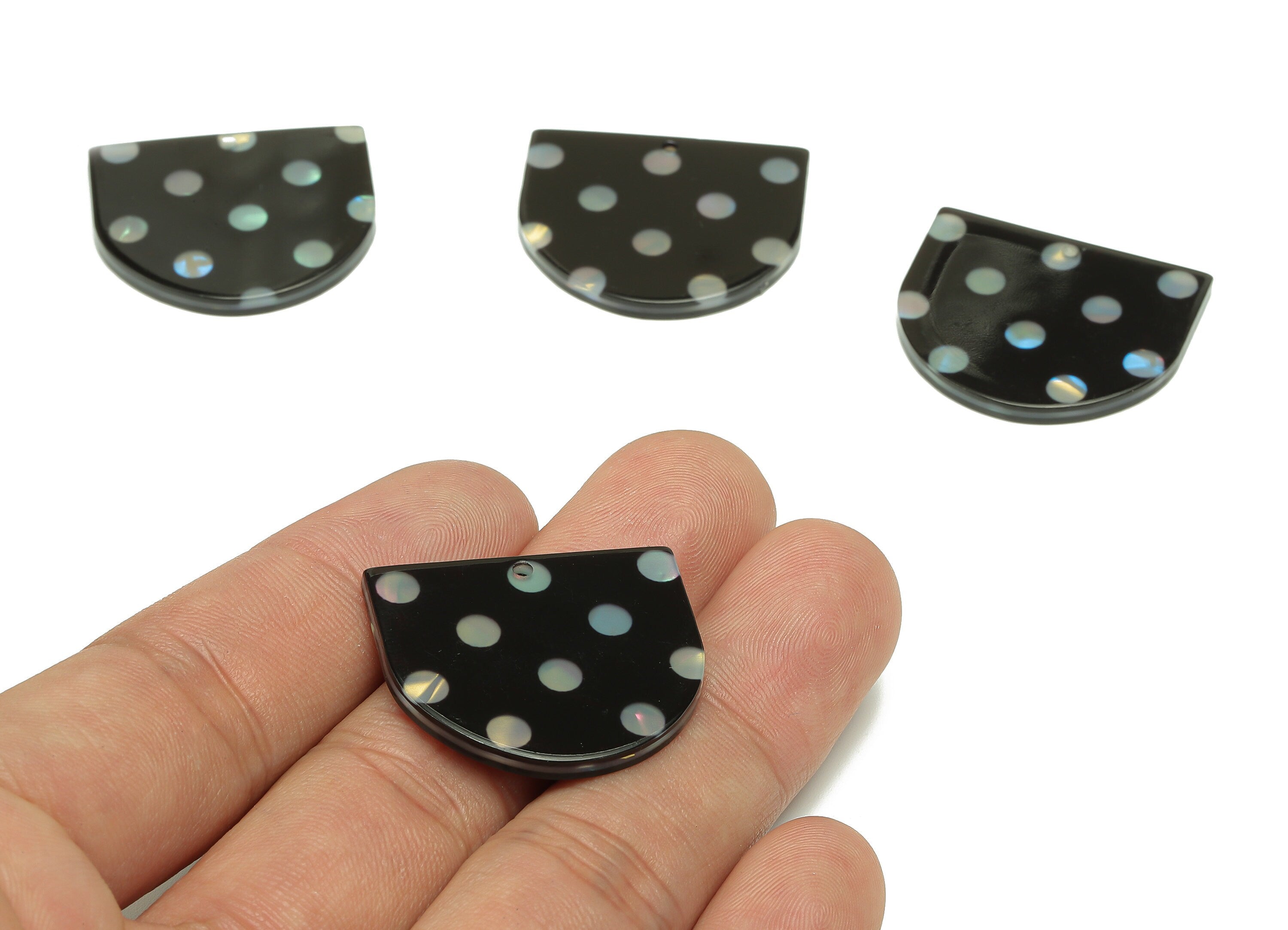 PVC Black Domed Earring Charm - Domed Polka Dot Pendant With Hole - Earring Findings - Color Code: A869 - 24.8x28.4x2.4mm - AC2542-A869 - DOMEDBAZAAR